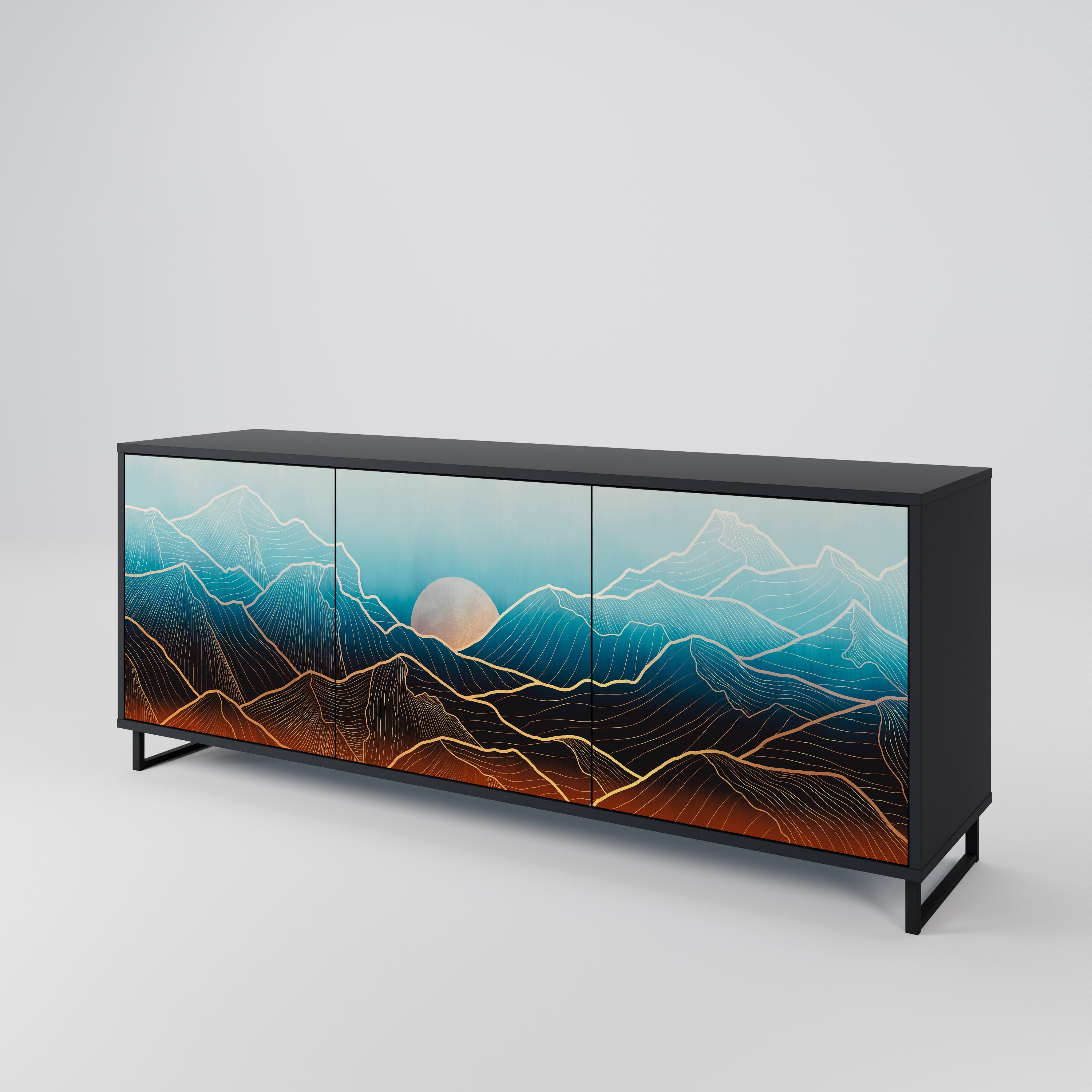 LUNAR SECRETS 3-Door Sideboard in Black Finish