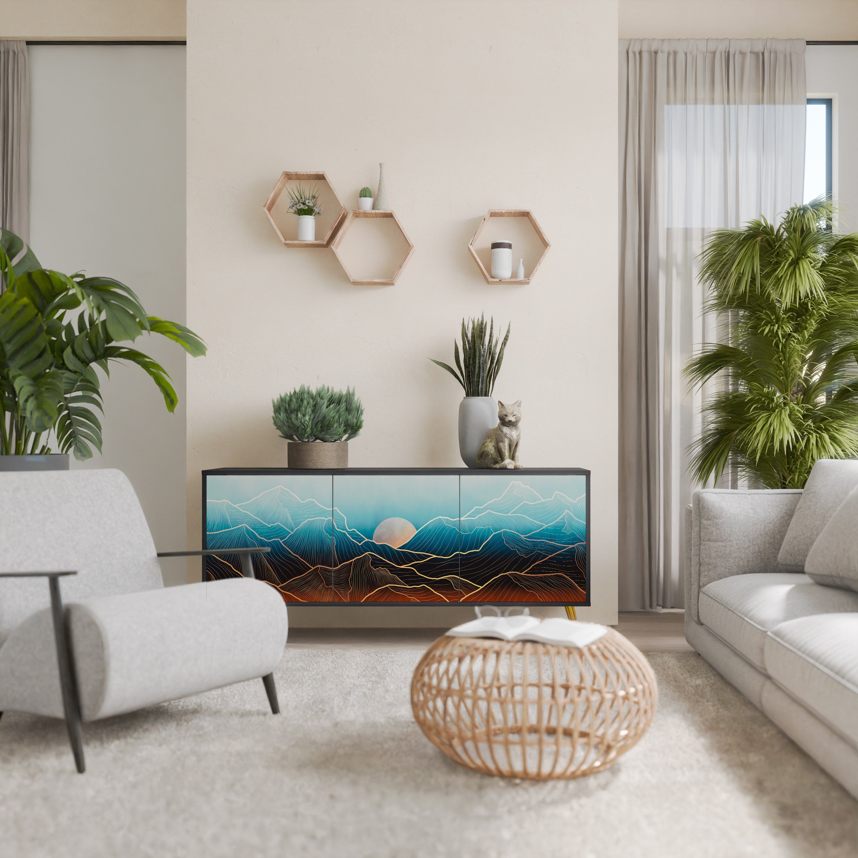 LUNAR SECRETS 3-Door Sideboard in Black Finish