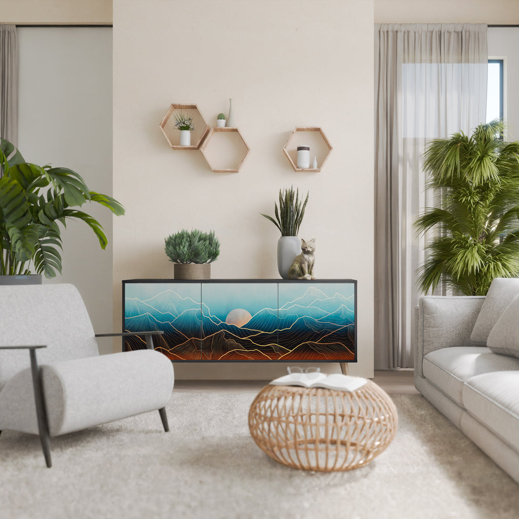 LUNAR SECRETS 3-Door Sideboard in Black Finish