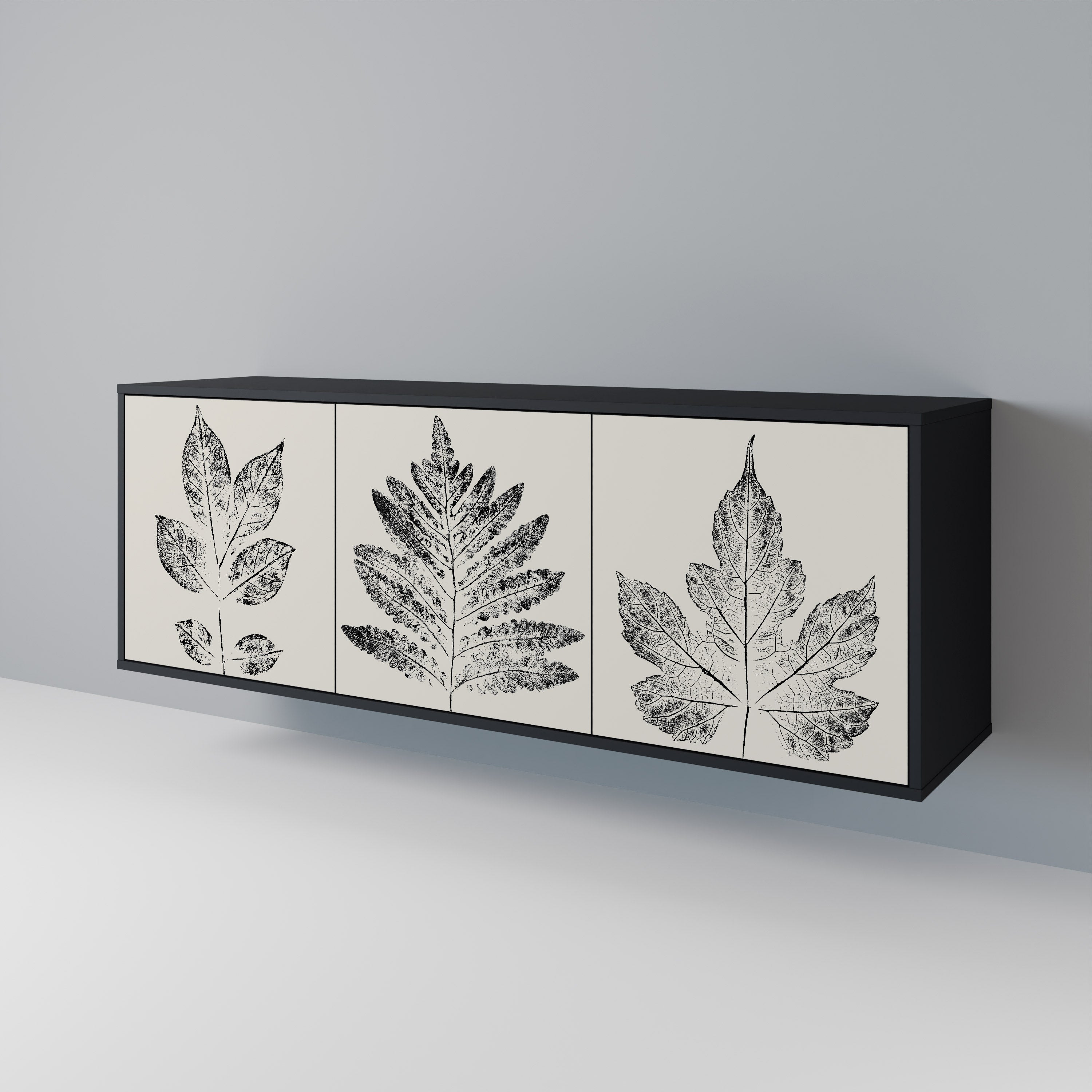LEAFY STAMPS 3-Door Sideboard in Black Finish