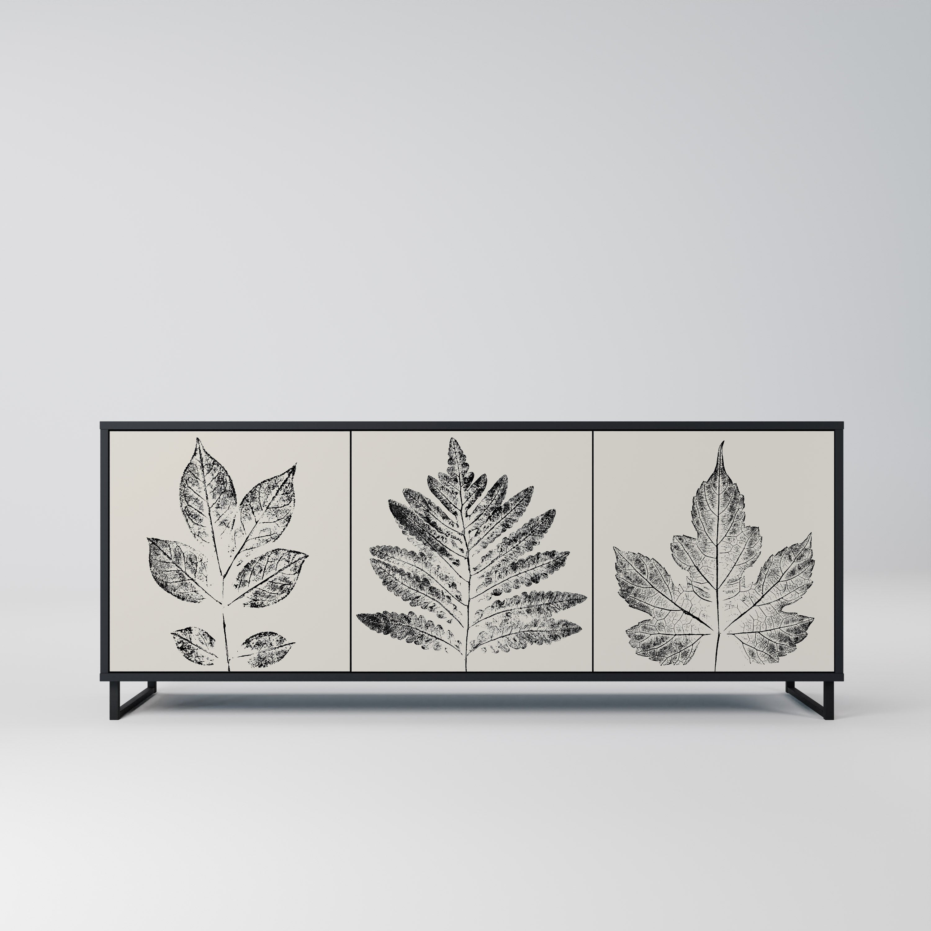 LEAFY STAMPS 3-Door Sideboard in Black Finish