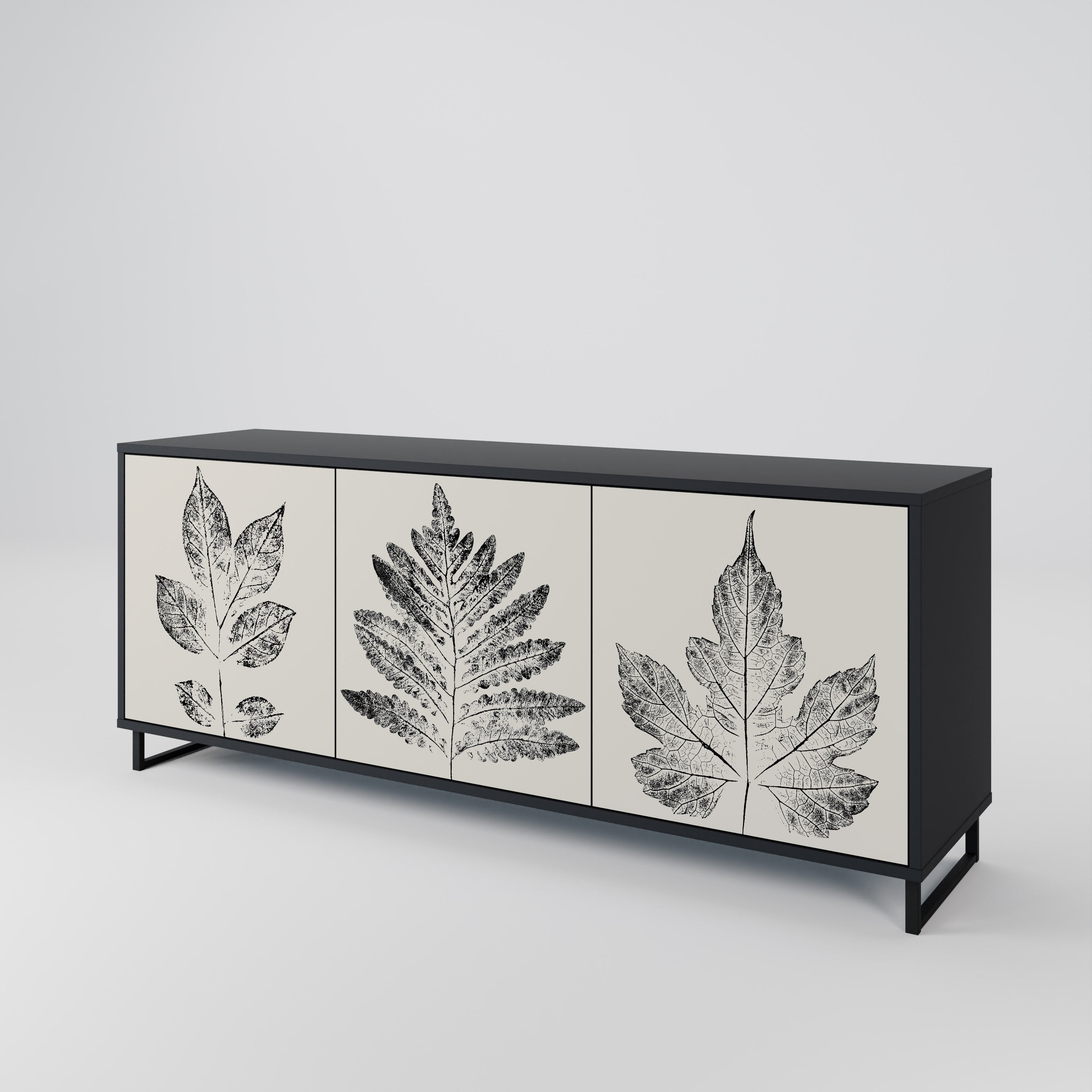LEAFY STAMPS 3-Door Sideboard in Black Finish