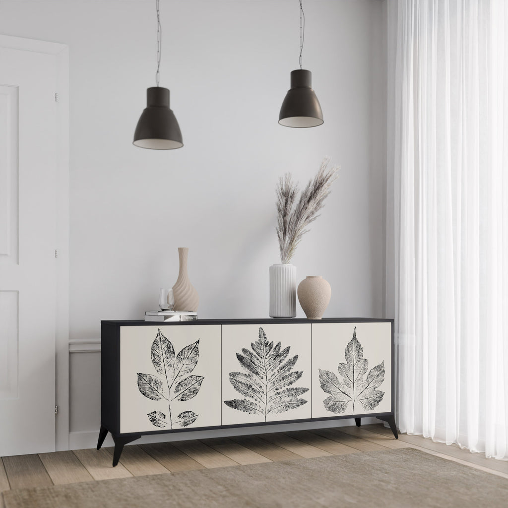 LEAFY STAMPS 3-Door Sideboard in Black Finish