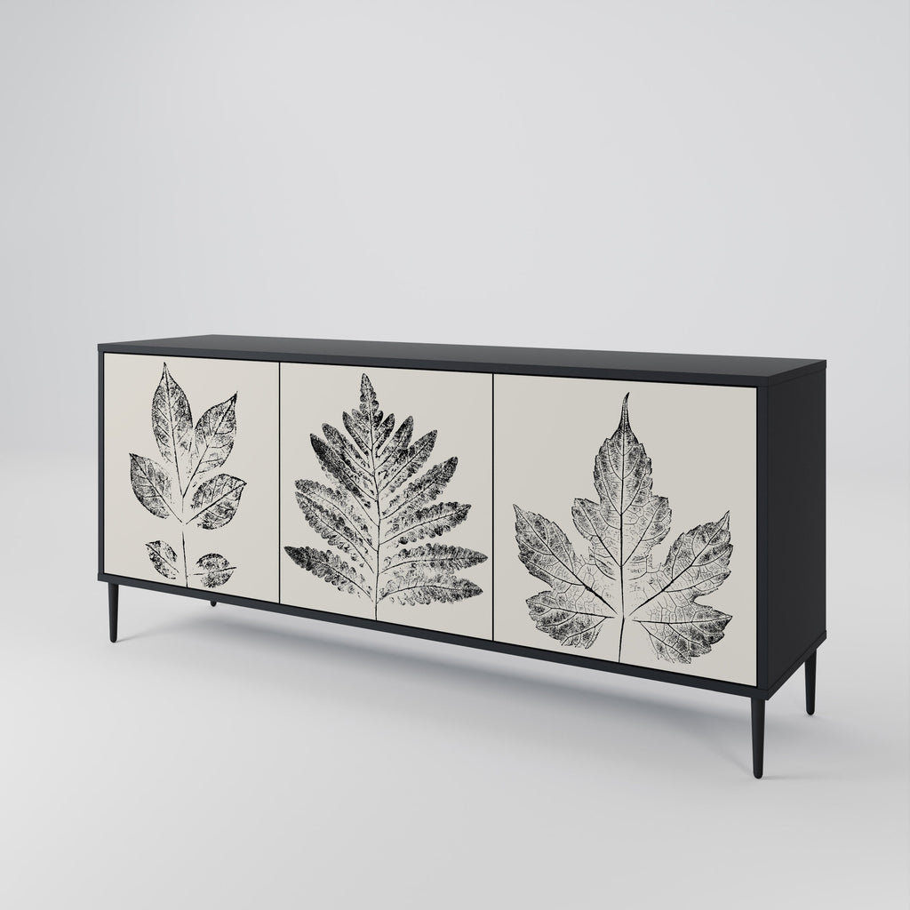 LEAFY STAMPS 3-Door Sideboard in Black Finish