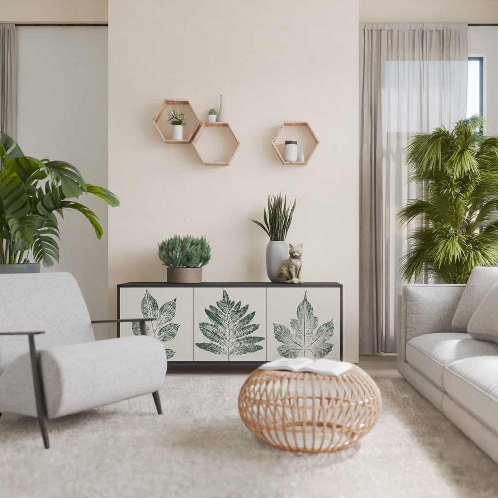 GREEN LEAFY STAMPS 3-Door Sideboard in Black Finish