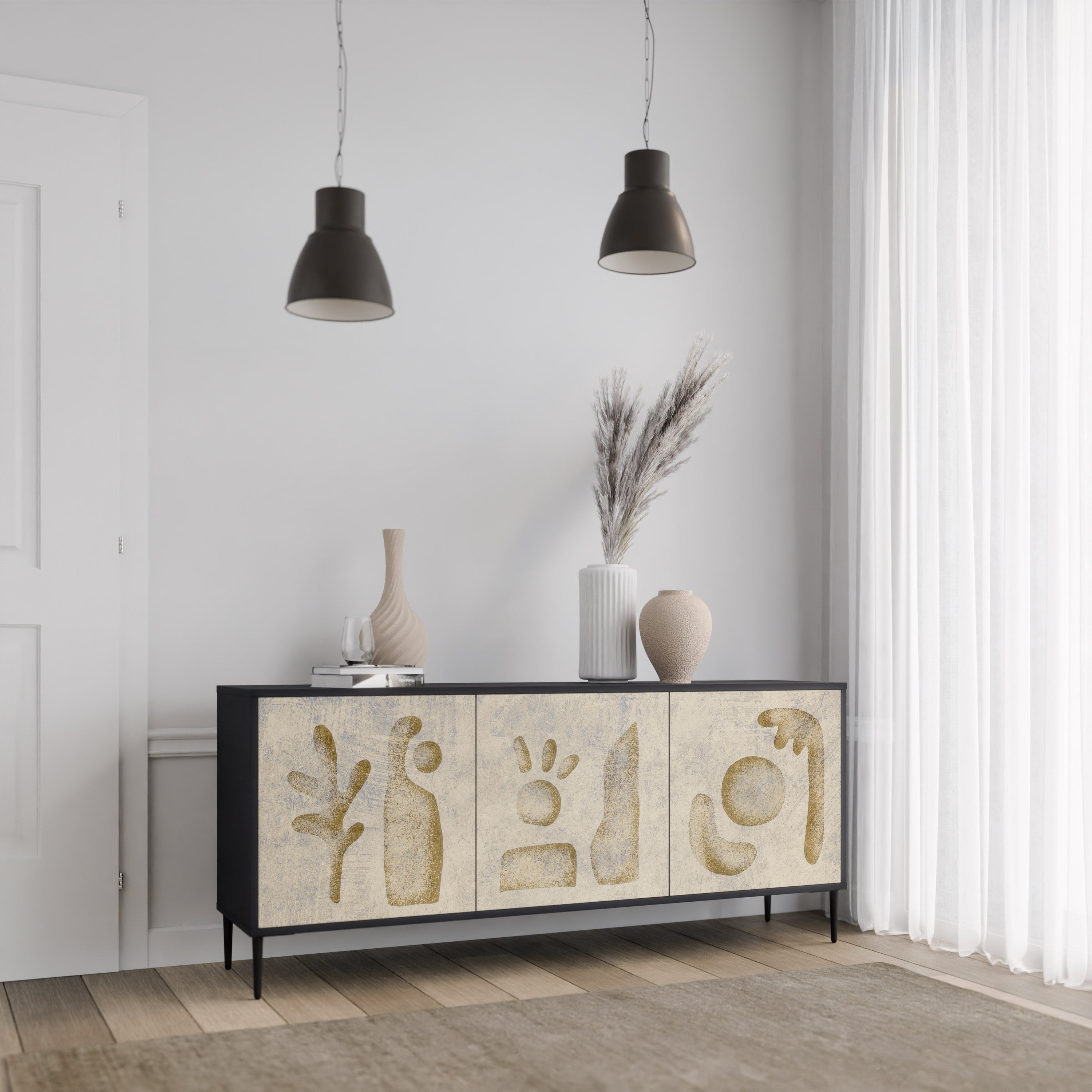 SAND SCULPTURES 3-Door Sideboard in Black Finish