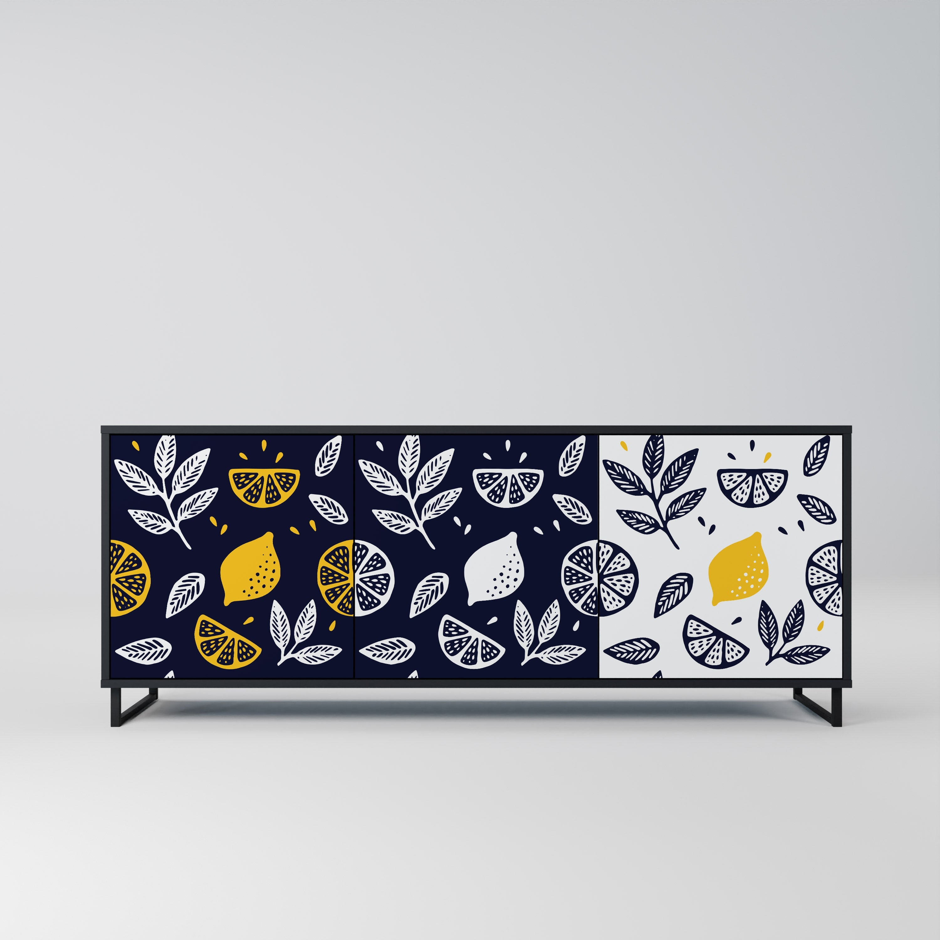 CITRUS BLACK AND WHITE 3-Door Sideboard in Black Finish