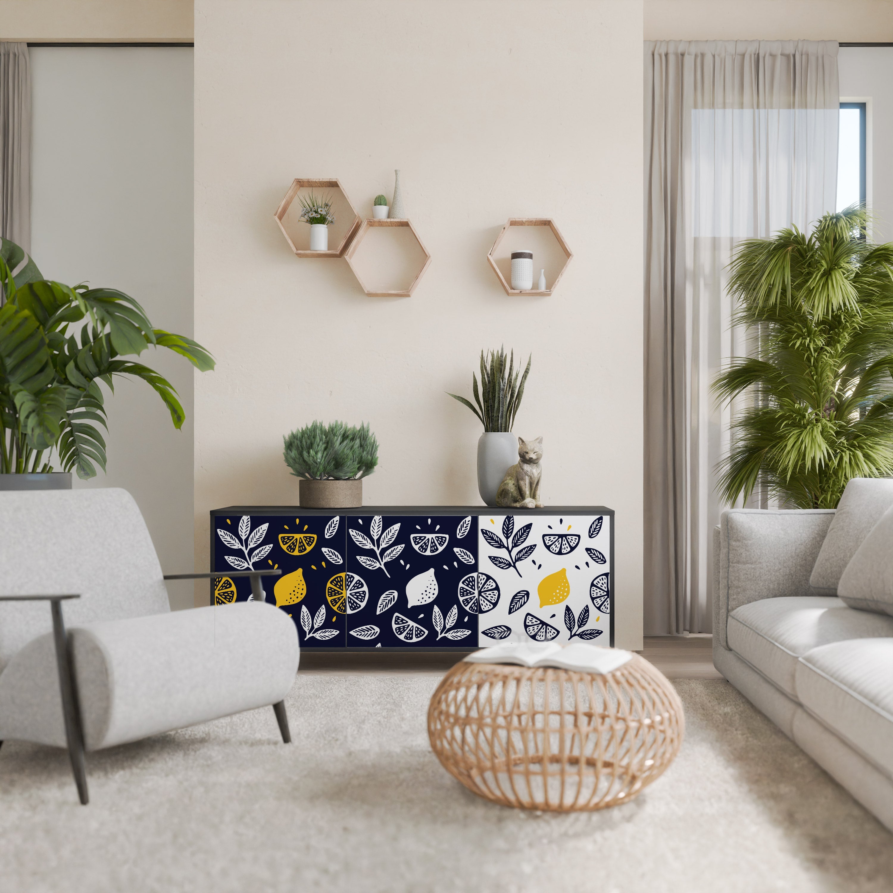 CITRUS BLACK AND WHITE 3-Door Sideboard in Black Finish