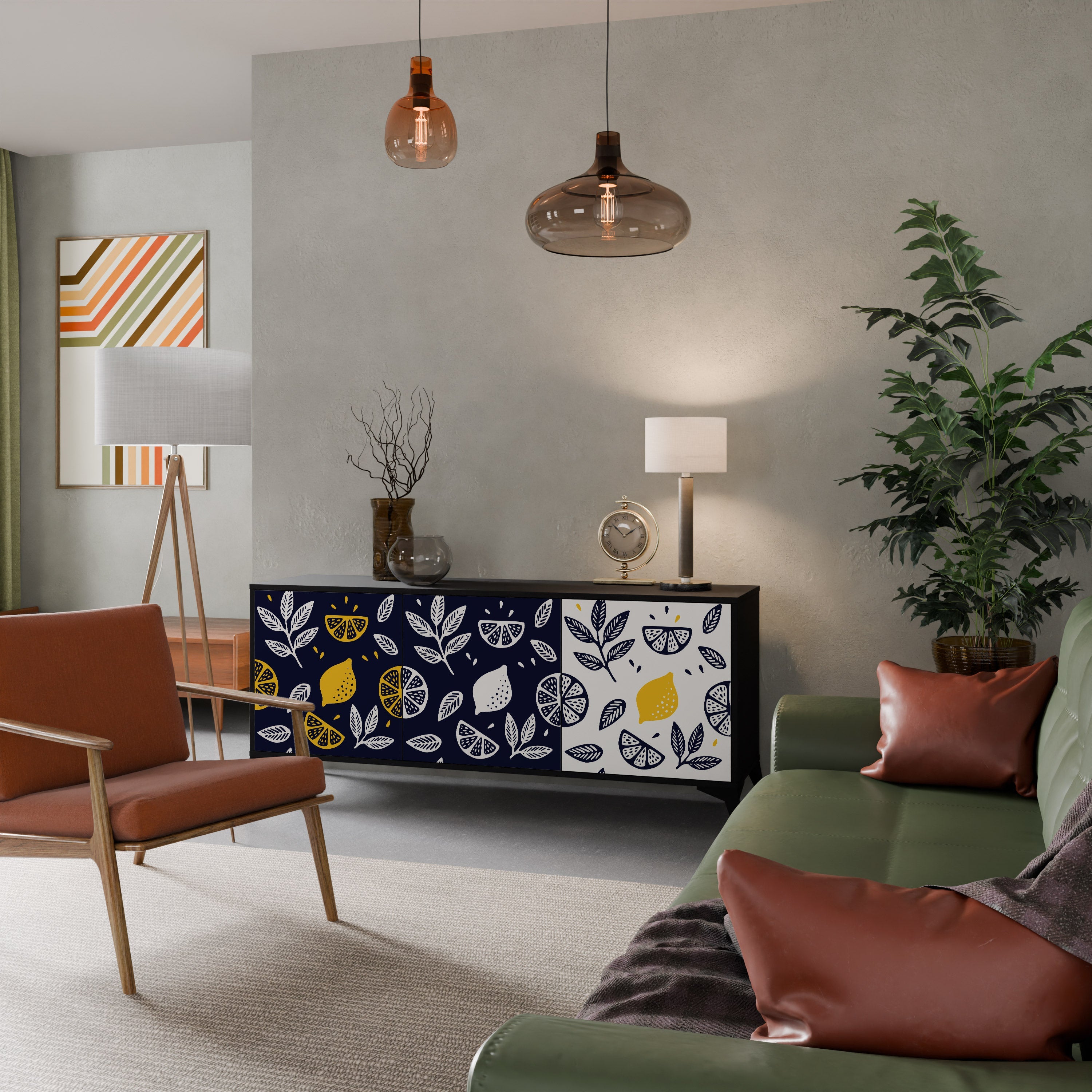 CITRUS BLACK AND WHITE 3-Door Sideboard in Black Finish