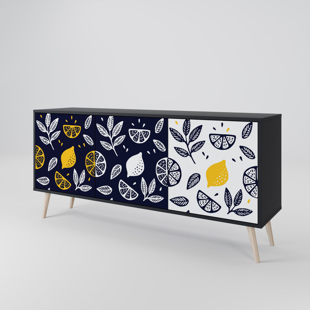CITRUS BLACK AND WHITE 3-Door Sideboard in Black Finish