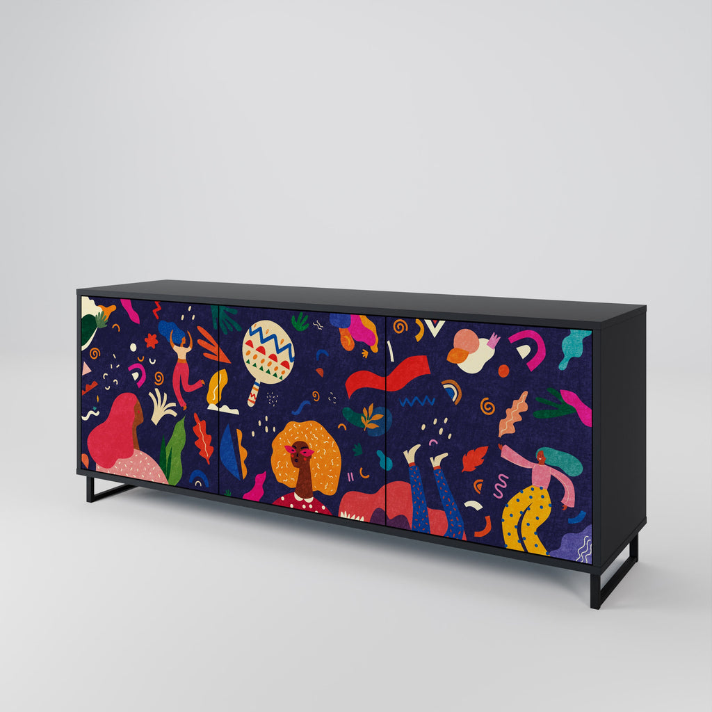FESTIVE PLEASURES 3-Door Sideboard in Black Finish