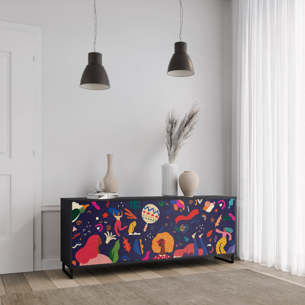 FESTIVE PLEASURES 3-Door Sideboard in Black Finish