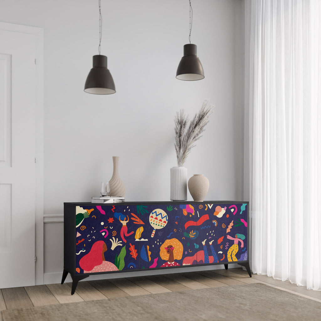 FESTIVE PLEASURES 3-Door Sideboard in Black Finish
