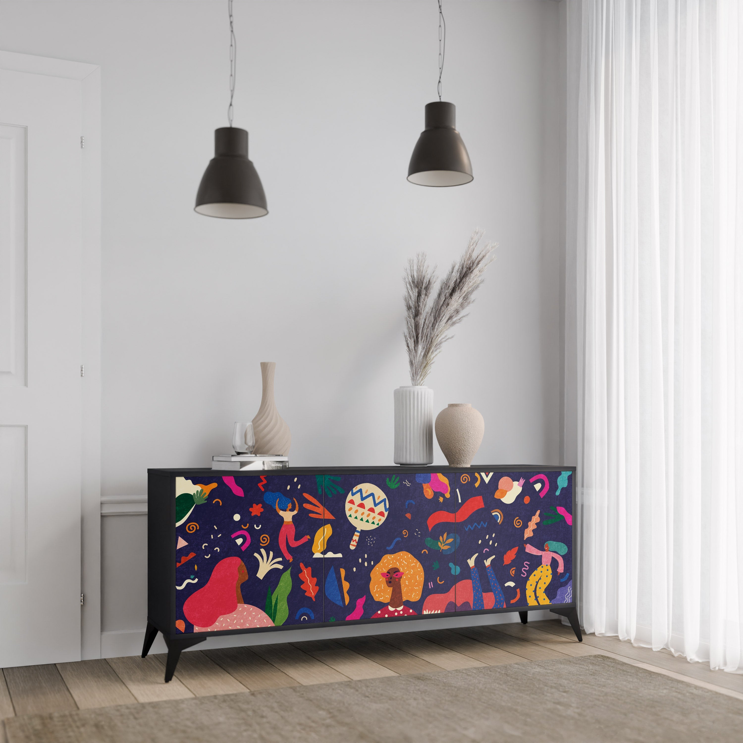 FESTIVE PLEASURES 3-Door Sideboard in Black Finish