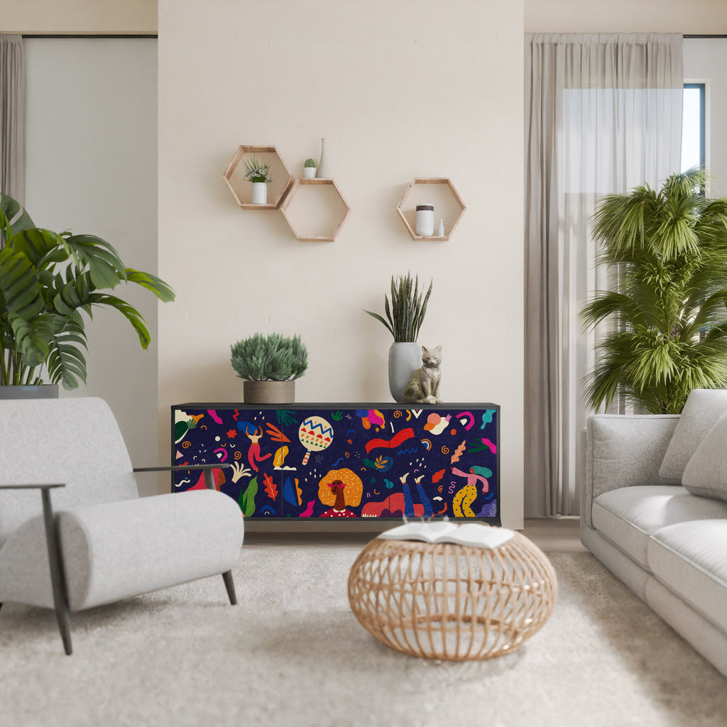 FESTIVE PLEASURES 3-Door Sideboard in Black Finish