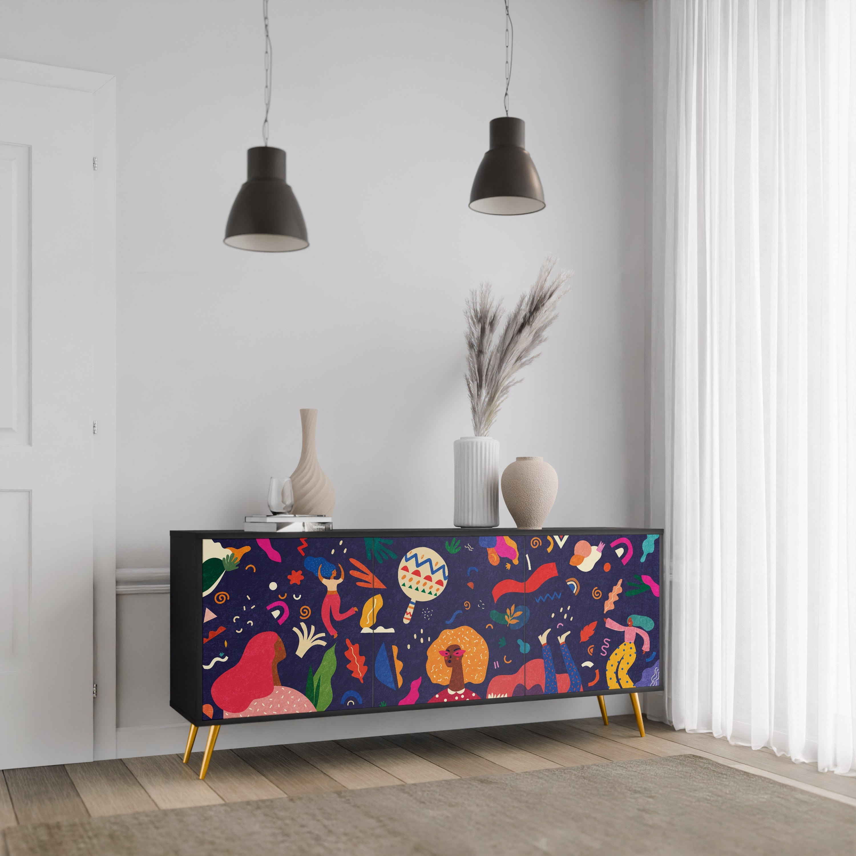 FESTIVE PLEASURES 3-Door Sideboard in Black Finish