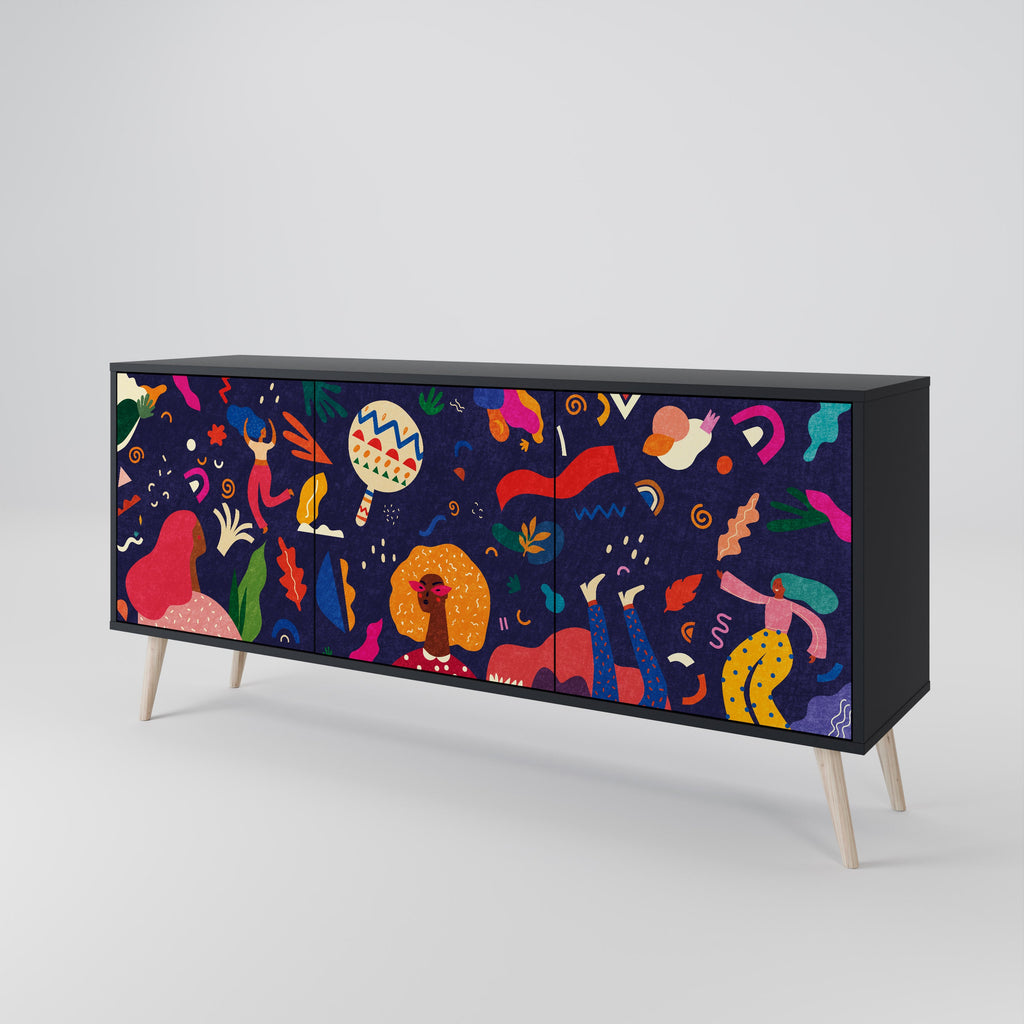 FESTIVE PLEASURES 3-Door Sideboard in Black Finish