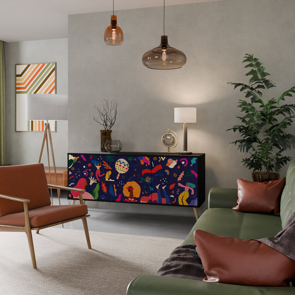 FESTIVE PLEASURES 3-Door Sideboard in Black Finish