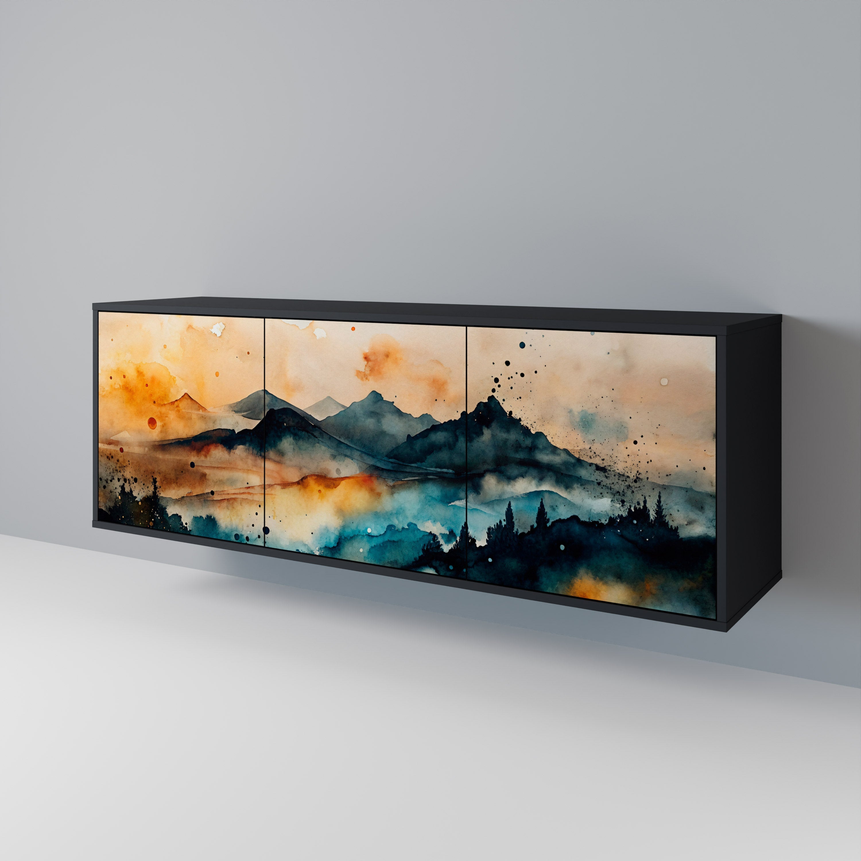 OMINOUS MOUNTAINS 3-Door Sideboard in Black Finish