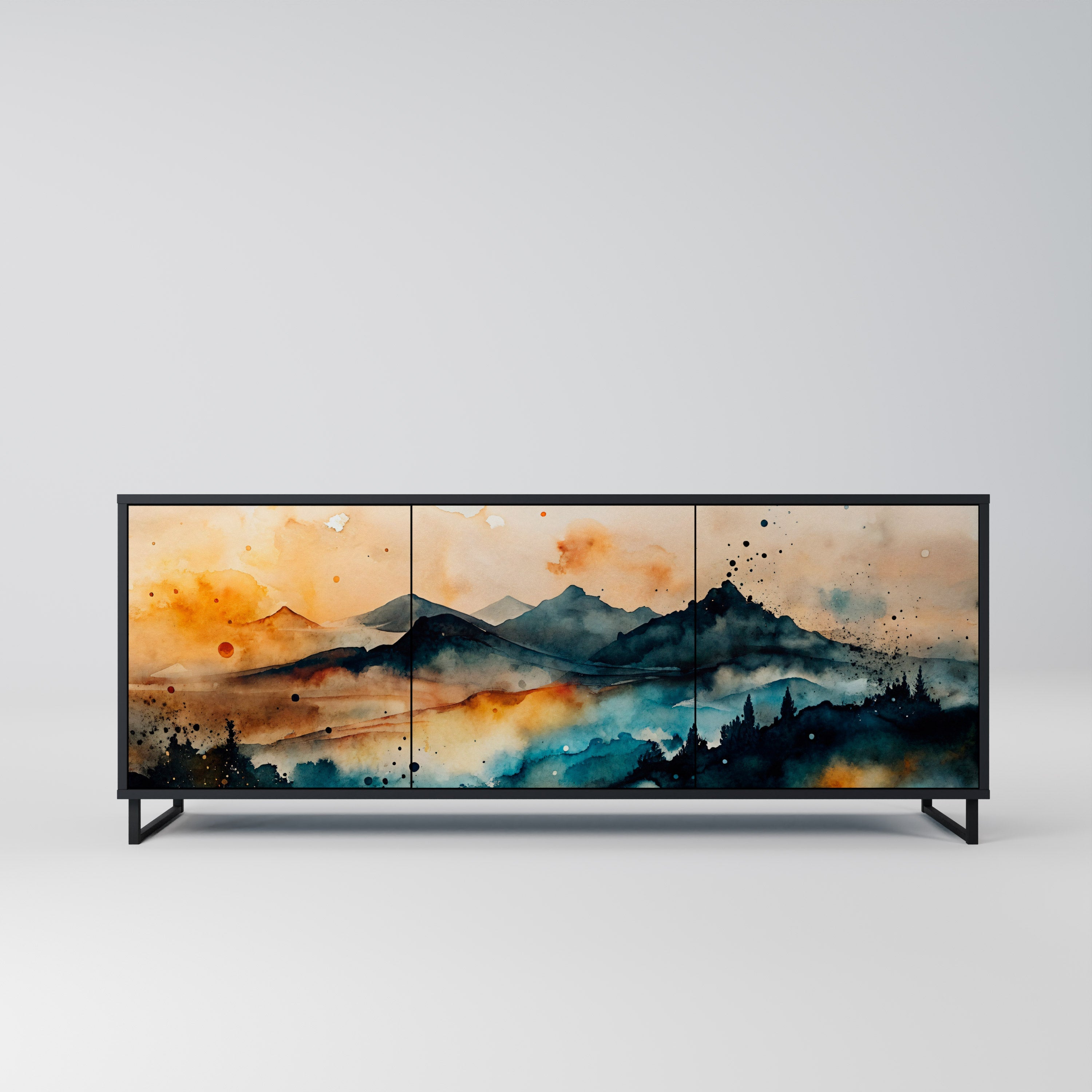 OMINOUS MOUNTAINS 3-Door Sideboard in Black Finish