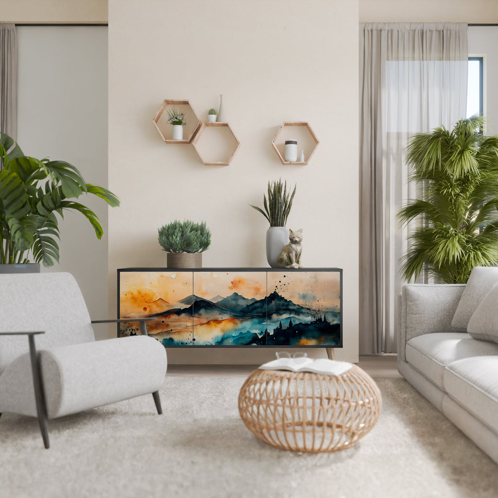 OMINOUS MOUNTAINS 3-Door Sideboard in Black Finish