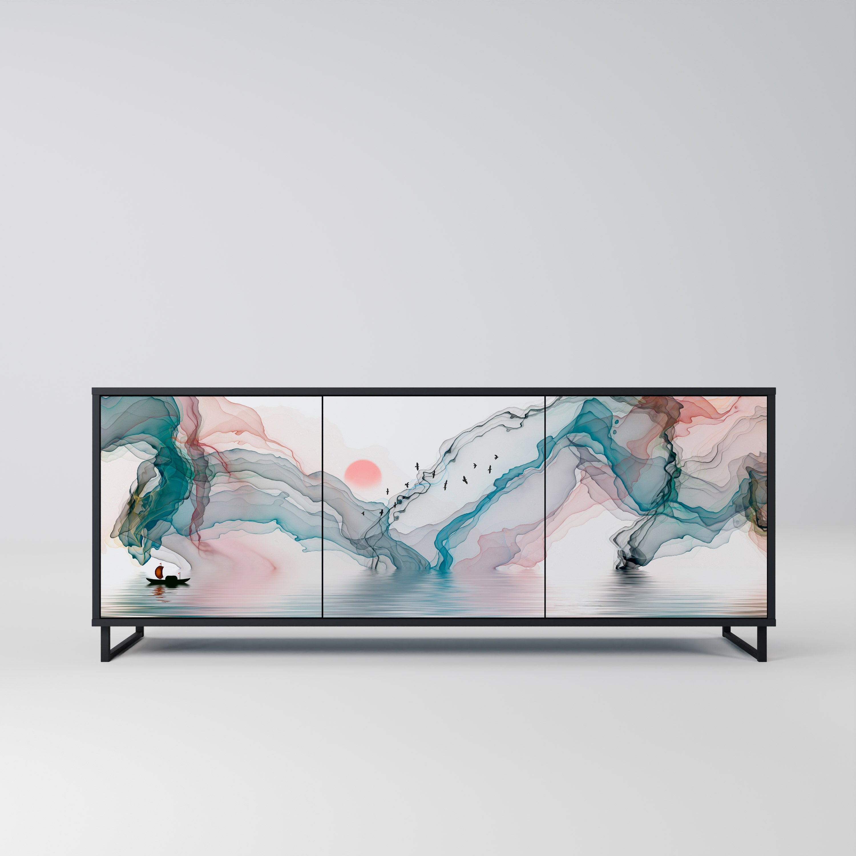 VELVET CROSSING 3-Door Sideboard in Black Finish