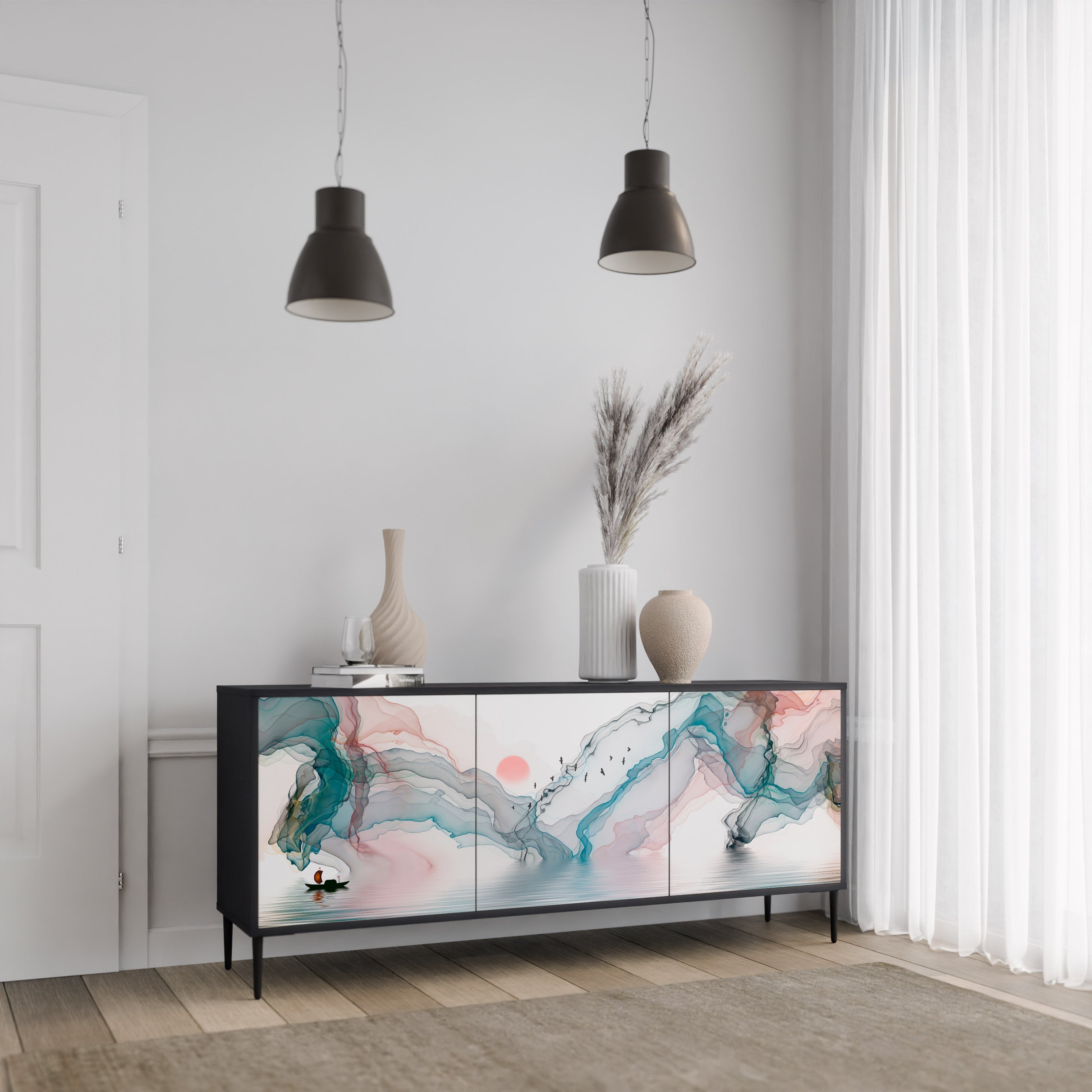 VELVET CROSSING 3-Door Sideboard in Black Finish