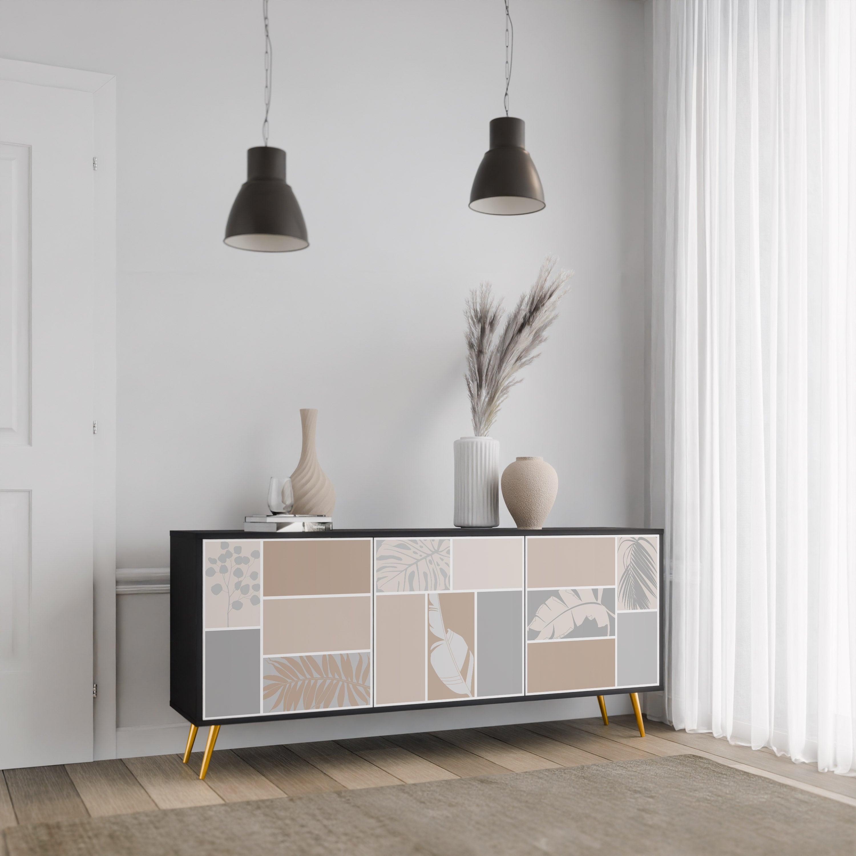 TROPICAL SHAPES 3-Door Sideboard in Black Finish