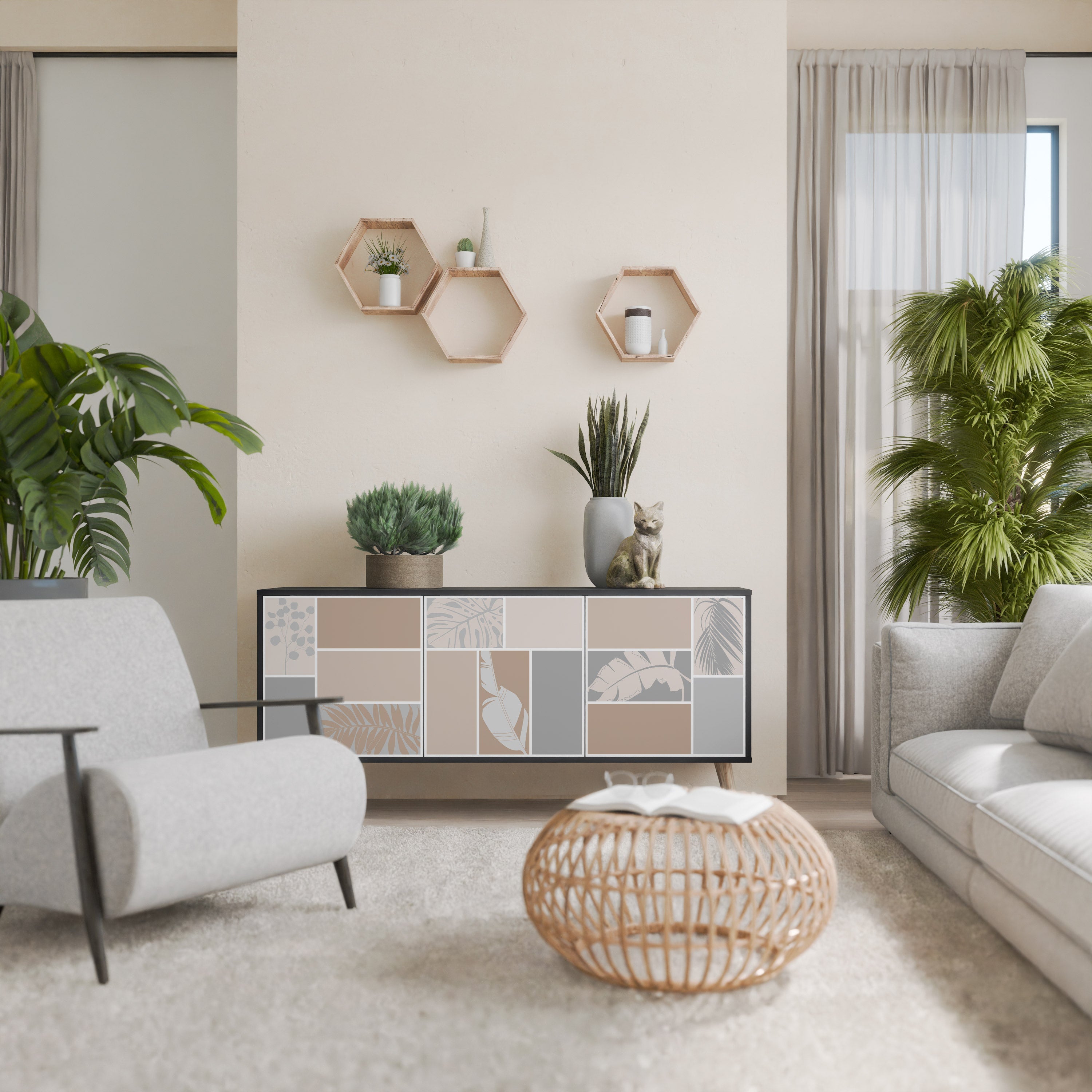 TROPICAL SHAPES 3-Door Sideboard in Black Finish