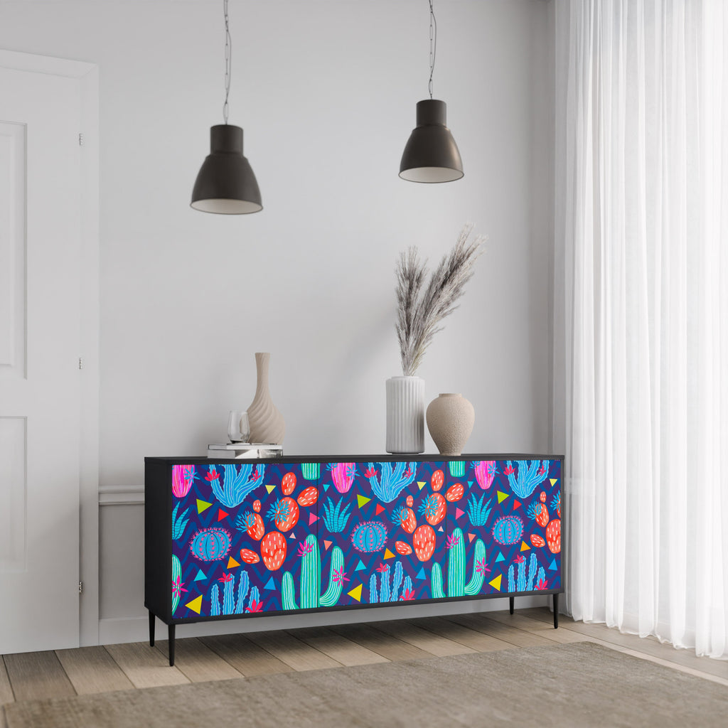 CACTUS VIBES 3-Door Sideboard in Black Finish