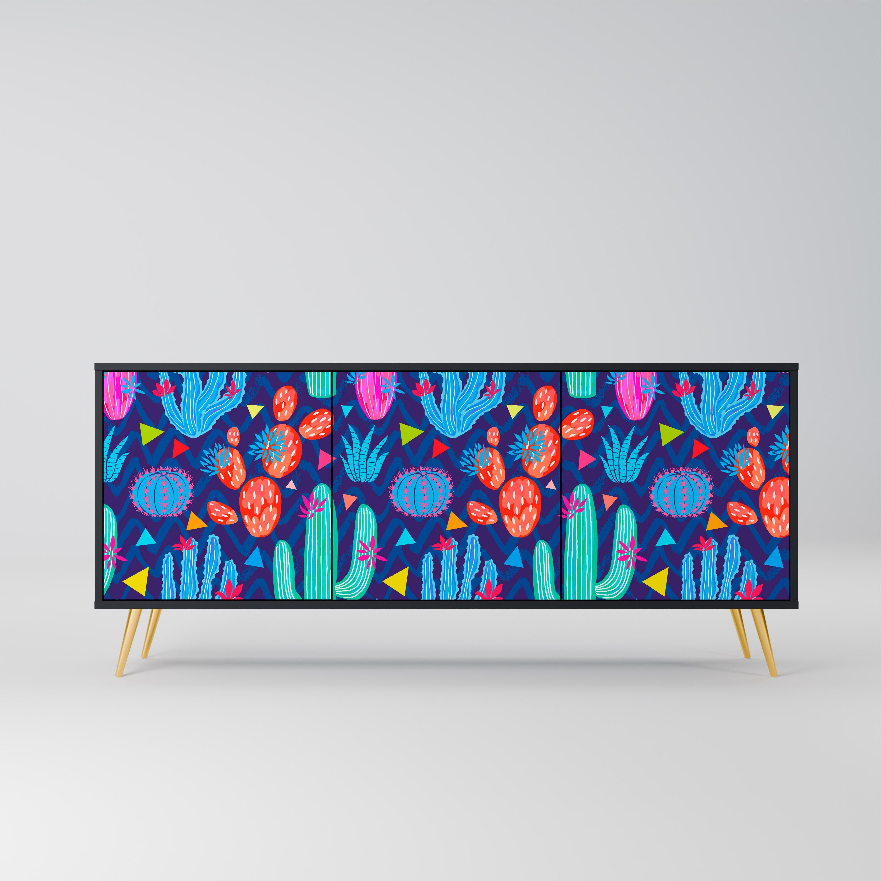 CACTUS VIBES 3-Door Sideboard in Black Finish