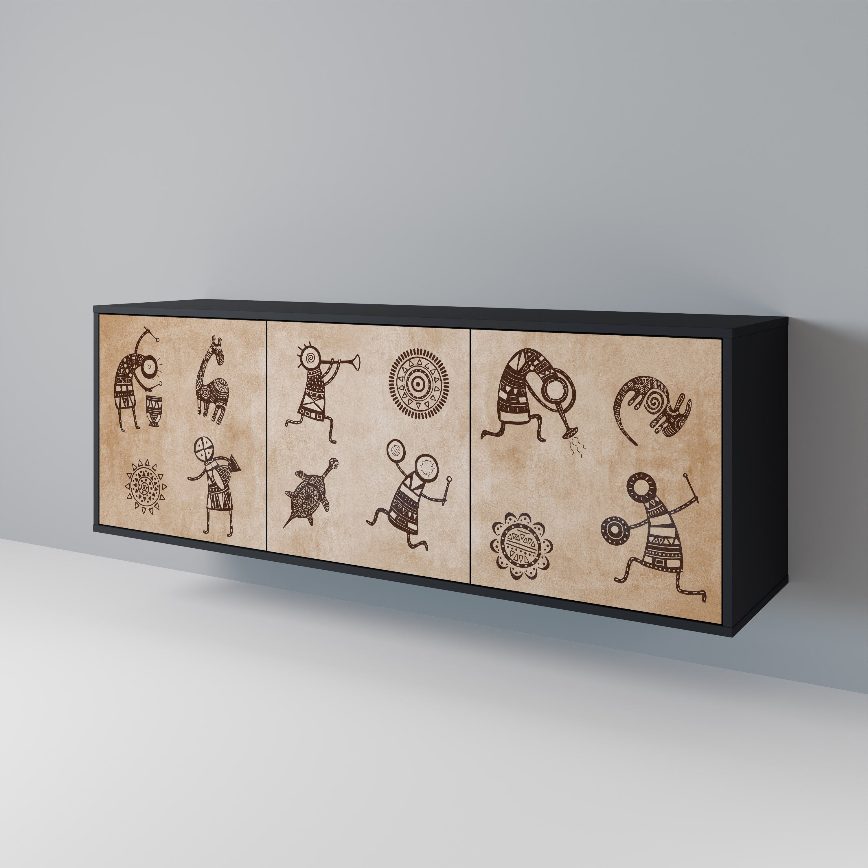 AFRICAN STYLE 3-Door Sideboard in Black Finish