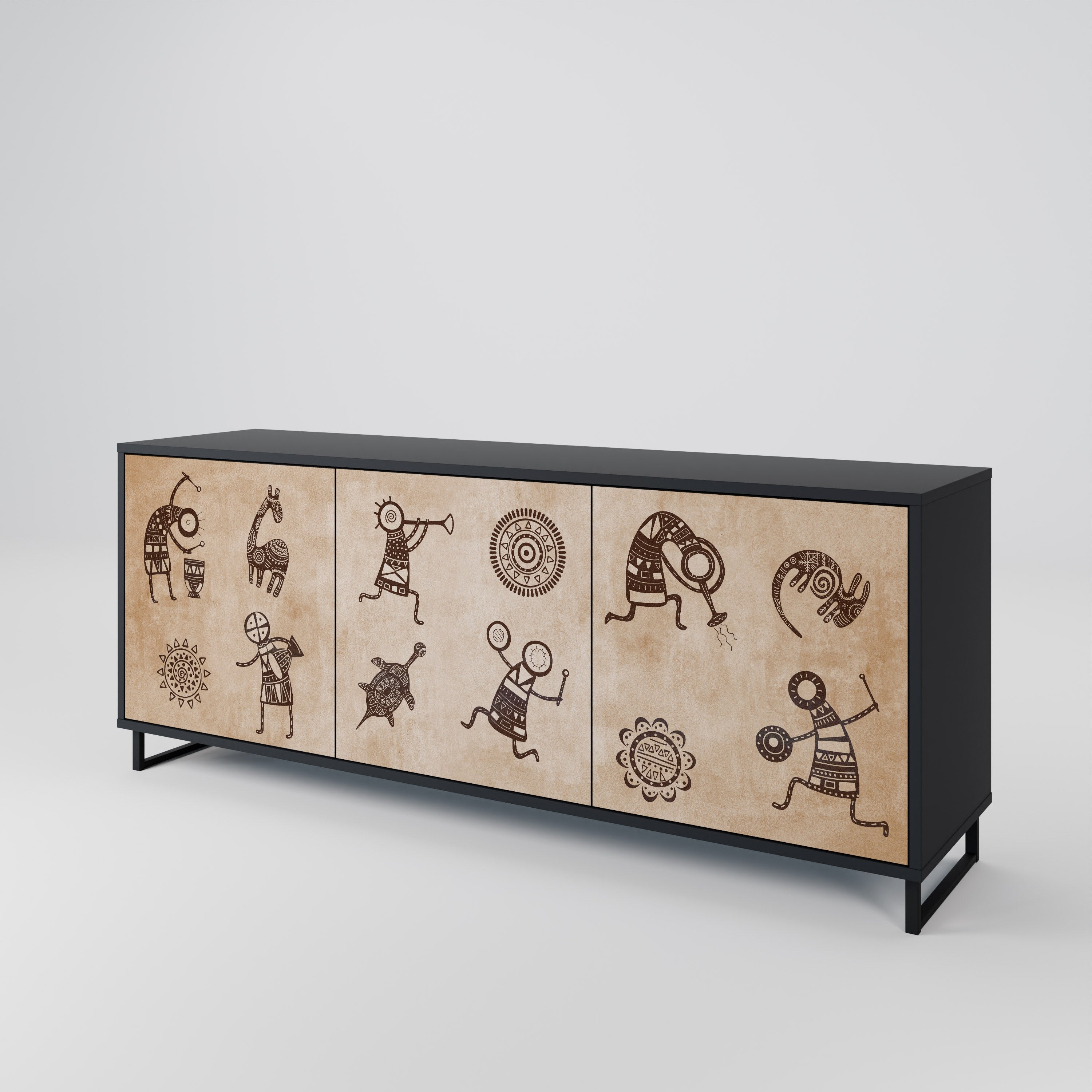 AFRICAN STYLE 3-Door Sideboard in Black Finish