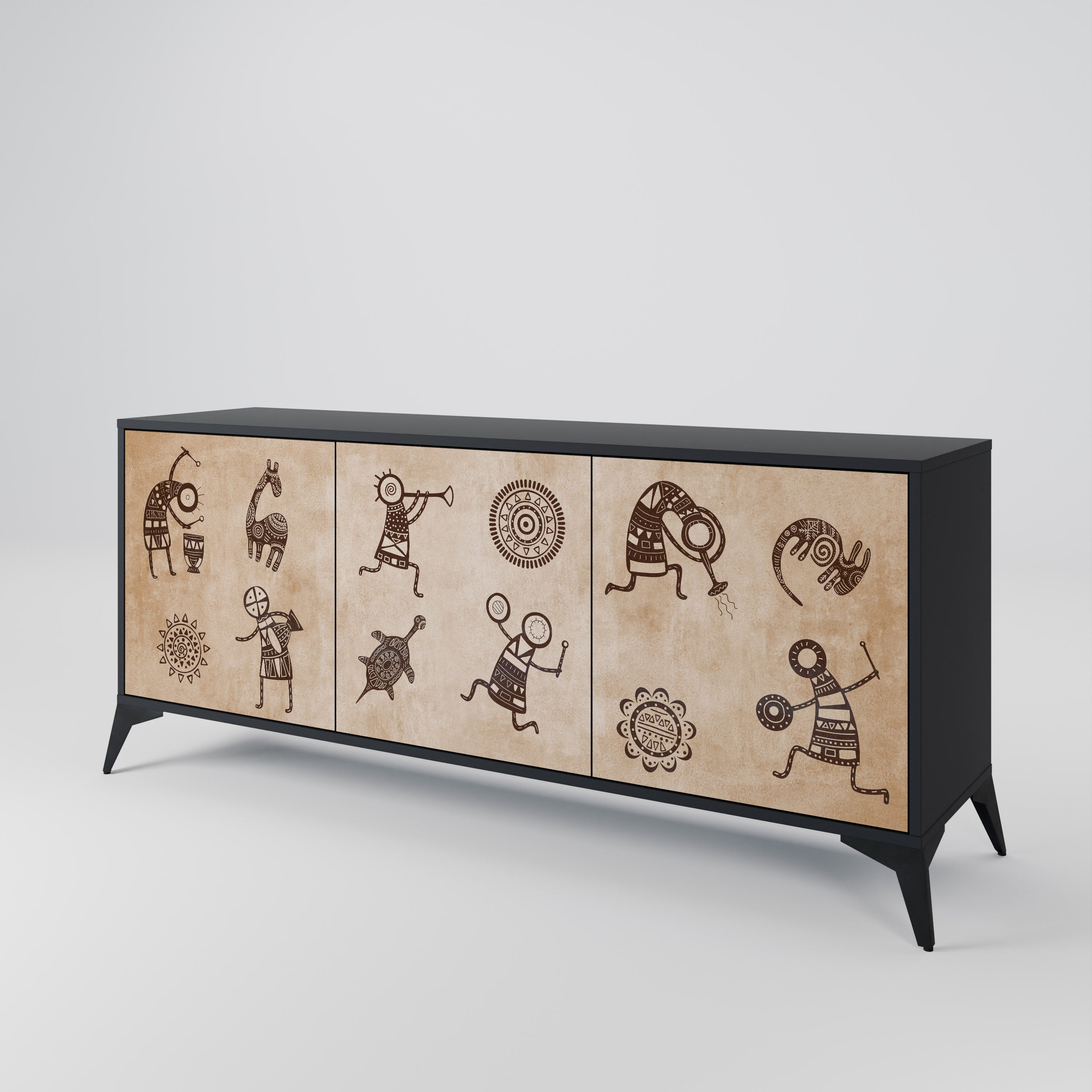 AFRICAN STYLE 3-Door Sideboard in Black Finish