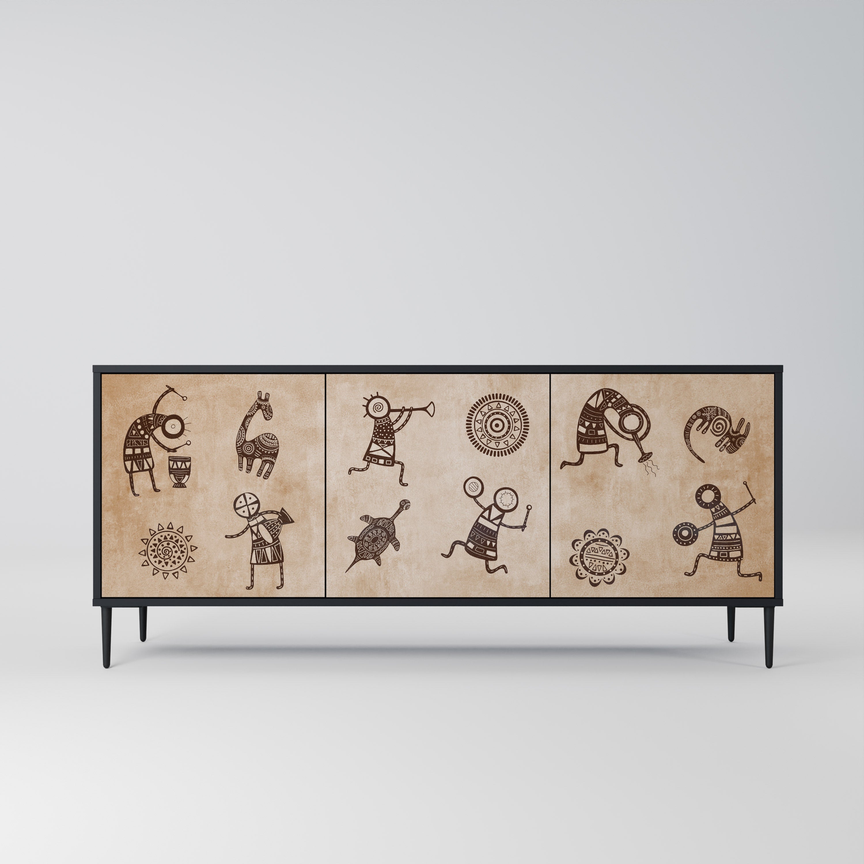 AFRICAN STYLE 3-Door Sideboard in Black Finish