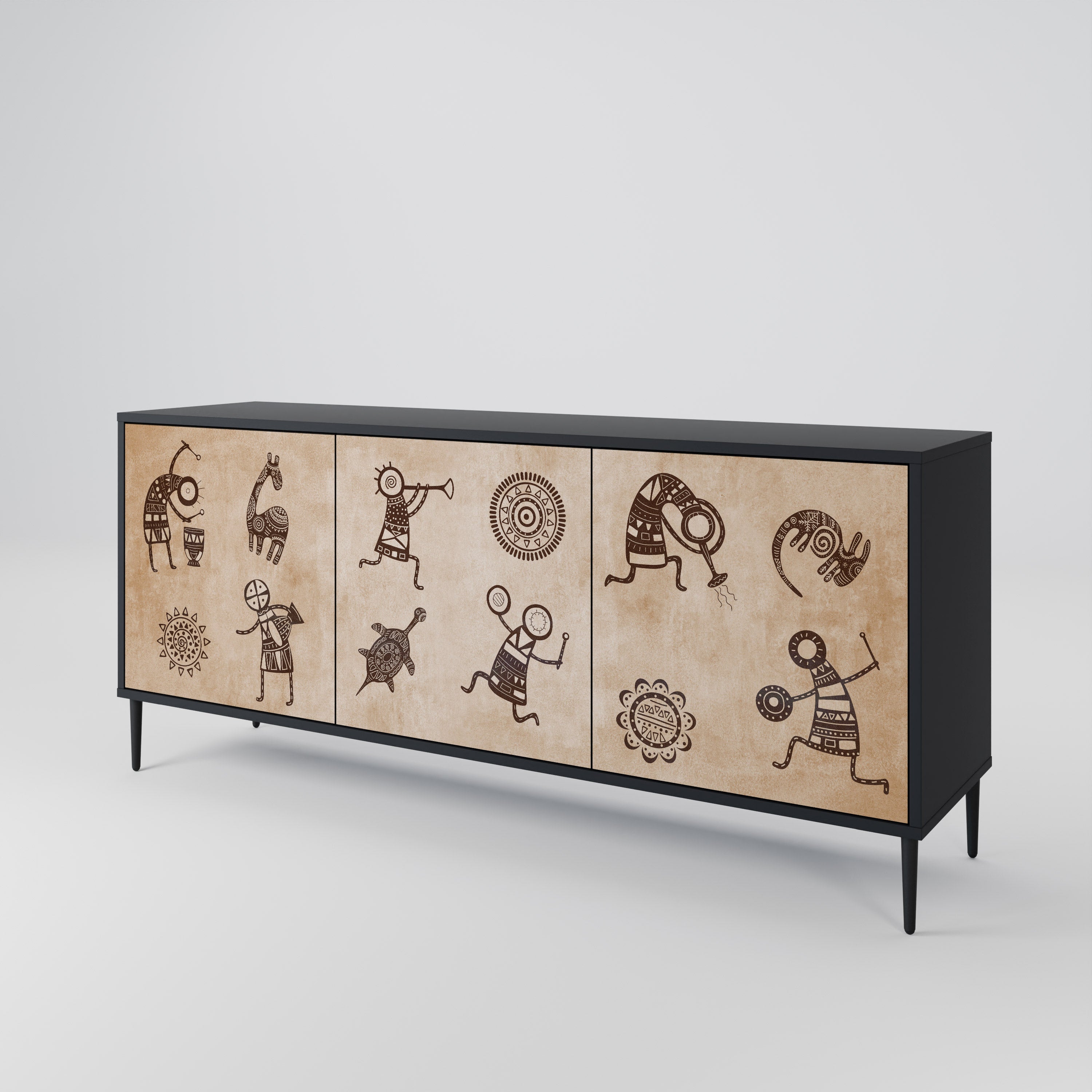 AFRICAN STYLE 3-Door Sideboard in Black Finish