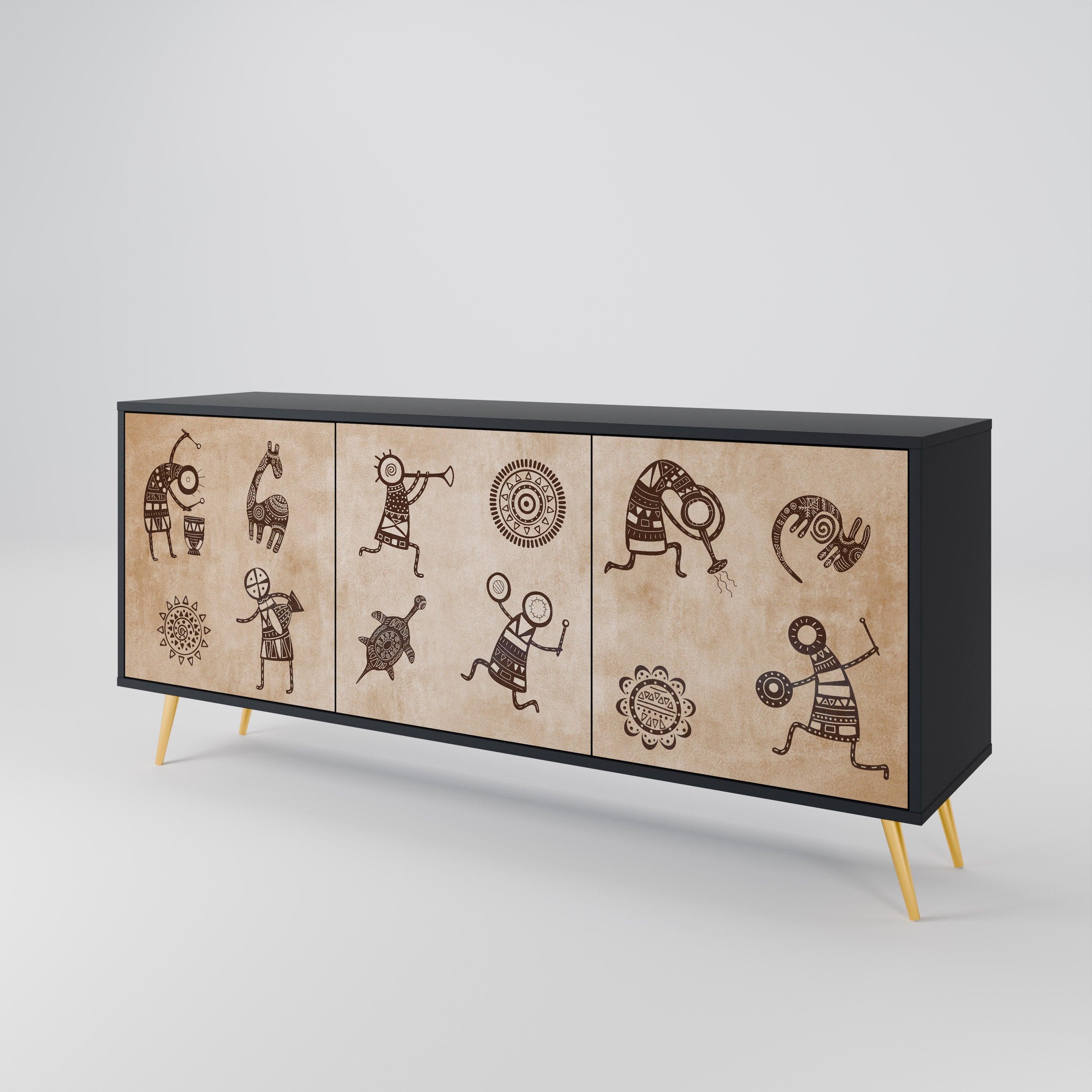 AFRICAN STYLE 3-Door Sideboard in Black Finish
