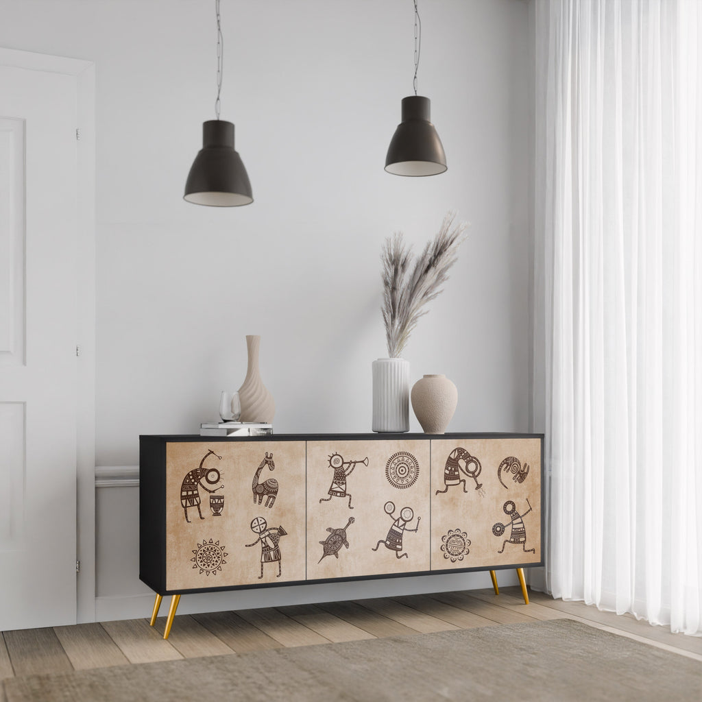 AFRICAN STYLE 3-Door Sideboard in Black Finish