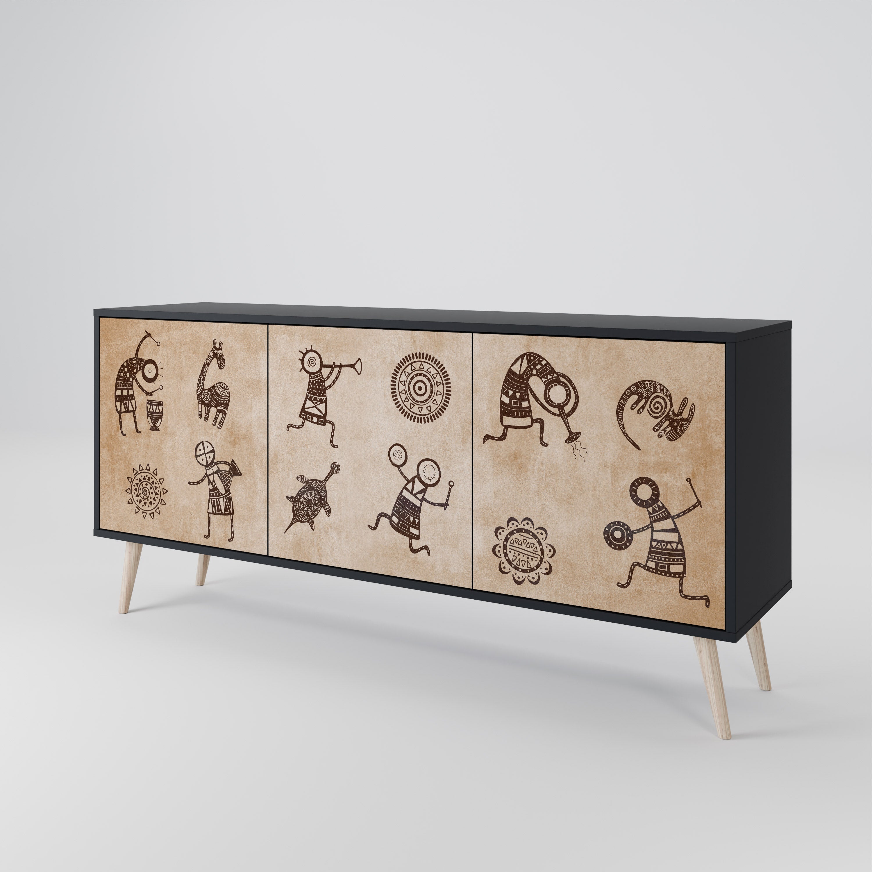 AFRICAN STYLE 3-Door Sideboard in Black Finish