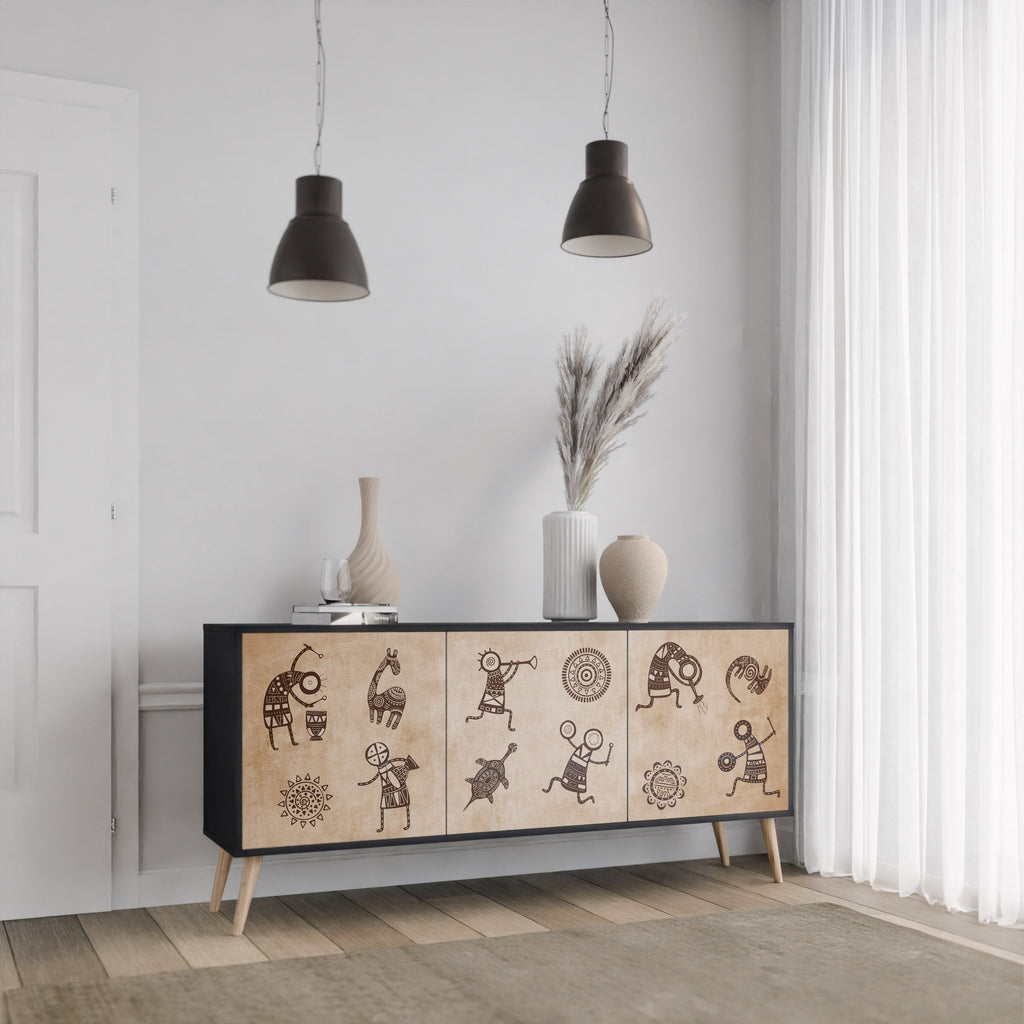 AFRICAN STYLE 3-Door Sideboard in Black Finish