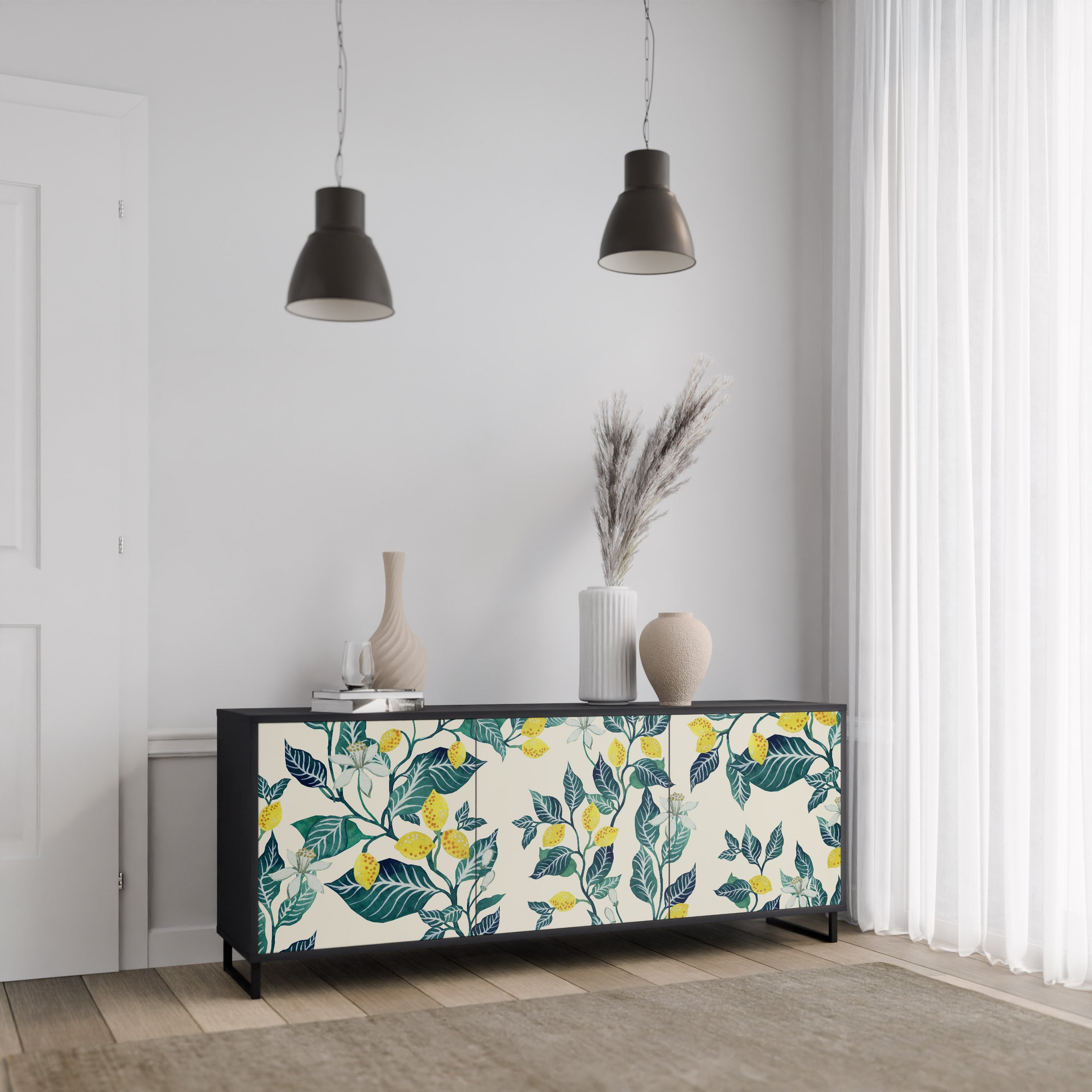 LEMON TREE 3-Door Sideboard in Black Finish