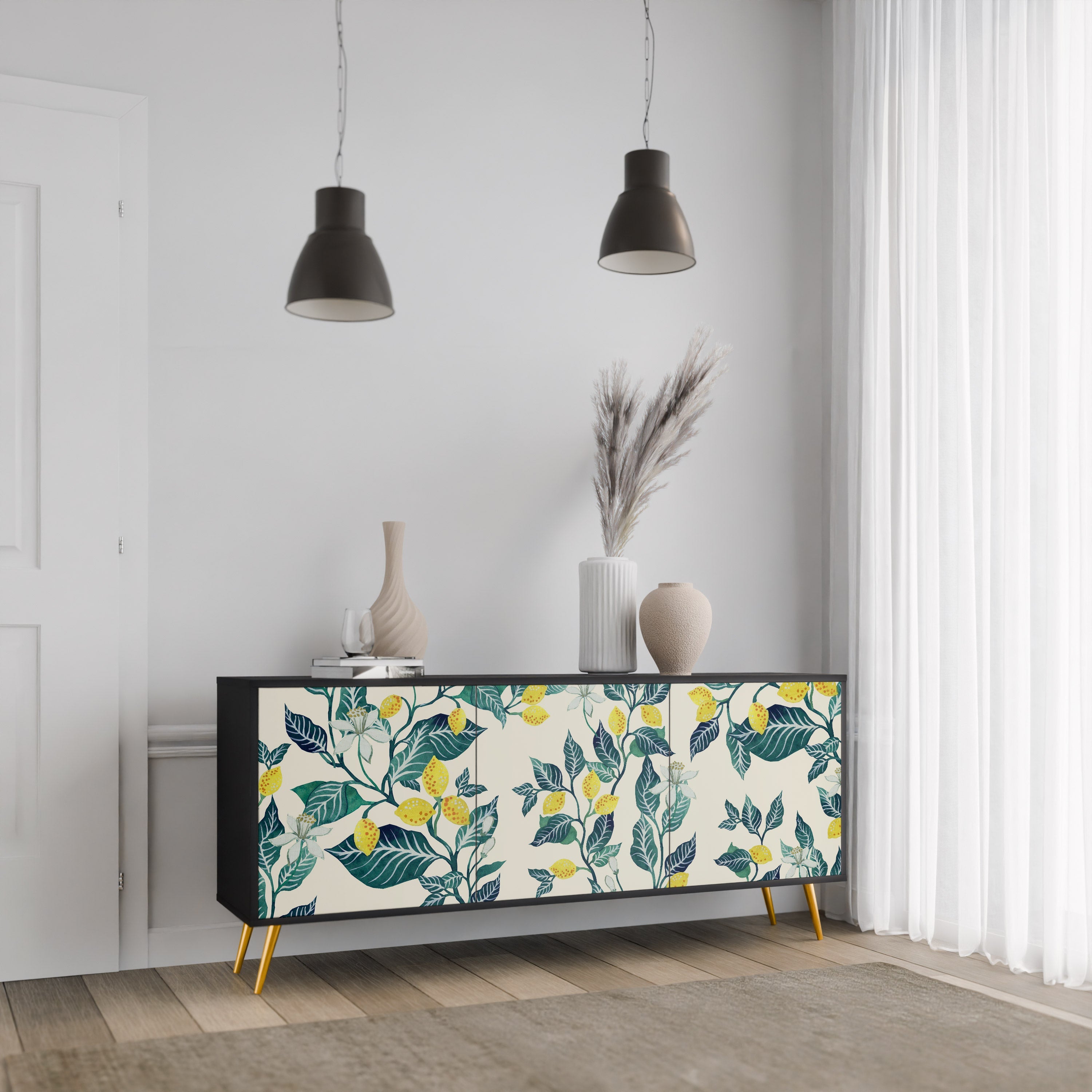 LEMON TREE 3-Door Sideboard in Black Finish