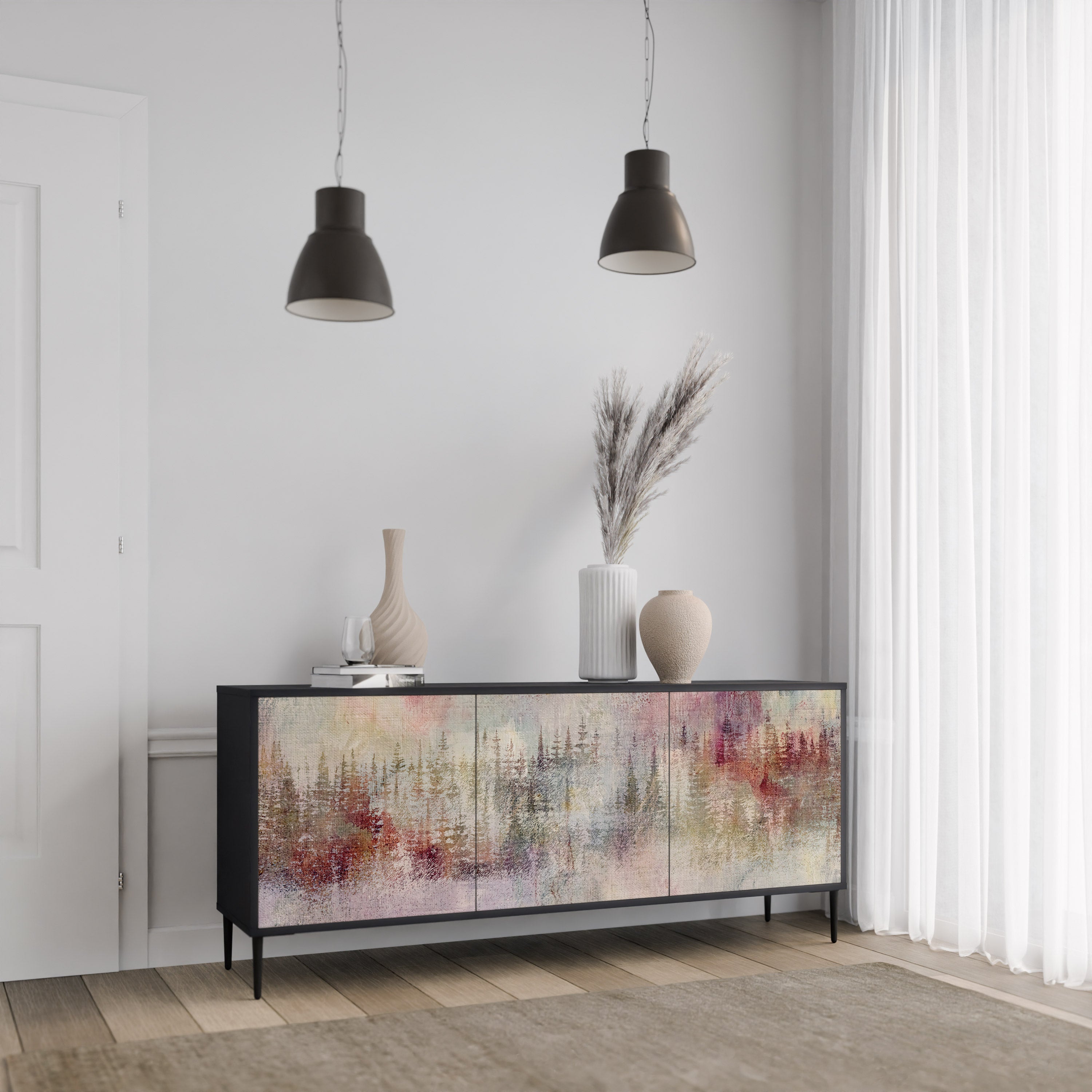 VEILED SUMMIT 3-Door Sideboard in Black Finish