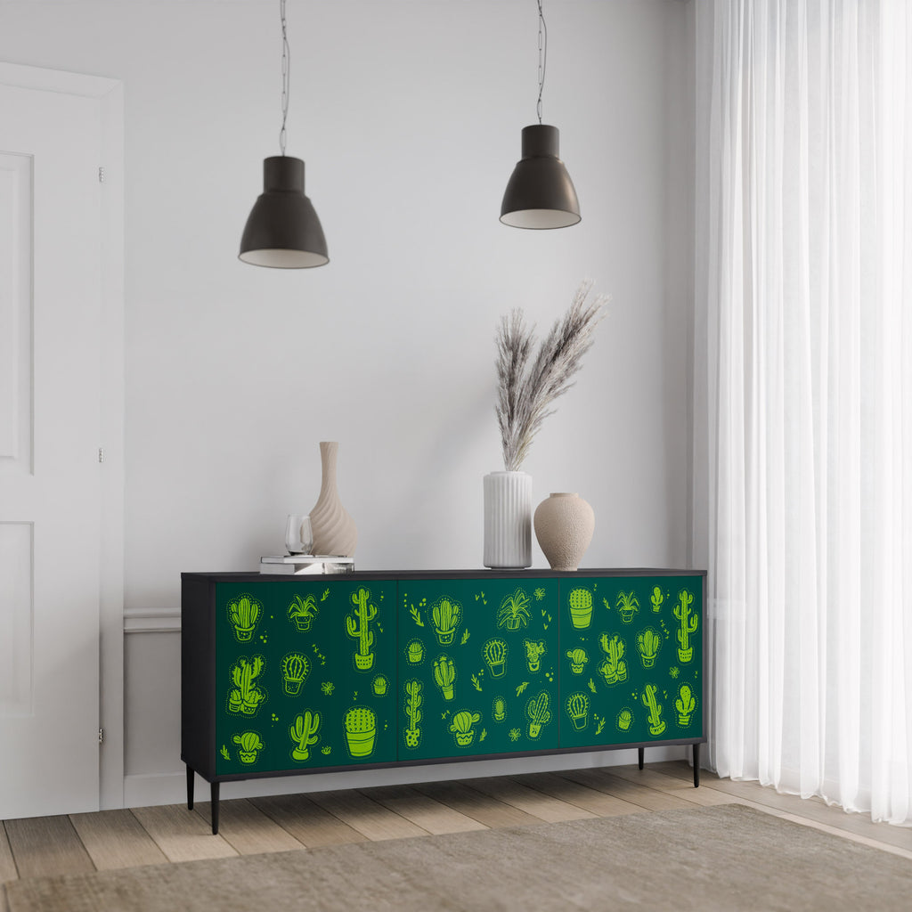 DESERT GREEN 3-Door Sideboard in Black Finish