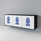 POLISH FOLK ART 3-Door Sideboard in Black Finish