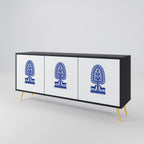 POLISH FOLK ART 3-Door Sideboard in Black Finish