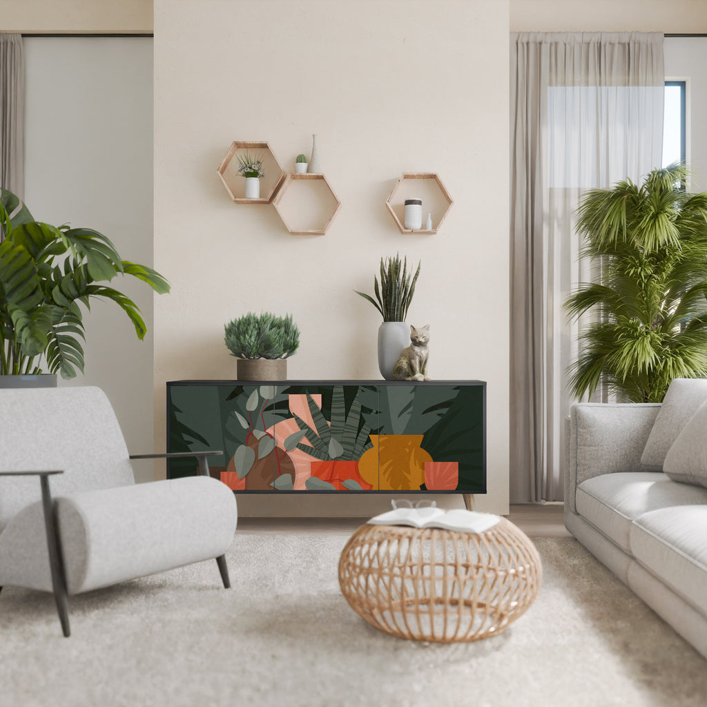 TROPICAL COMPOSITION 3-Door Sideboard in Black Finish