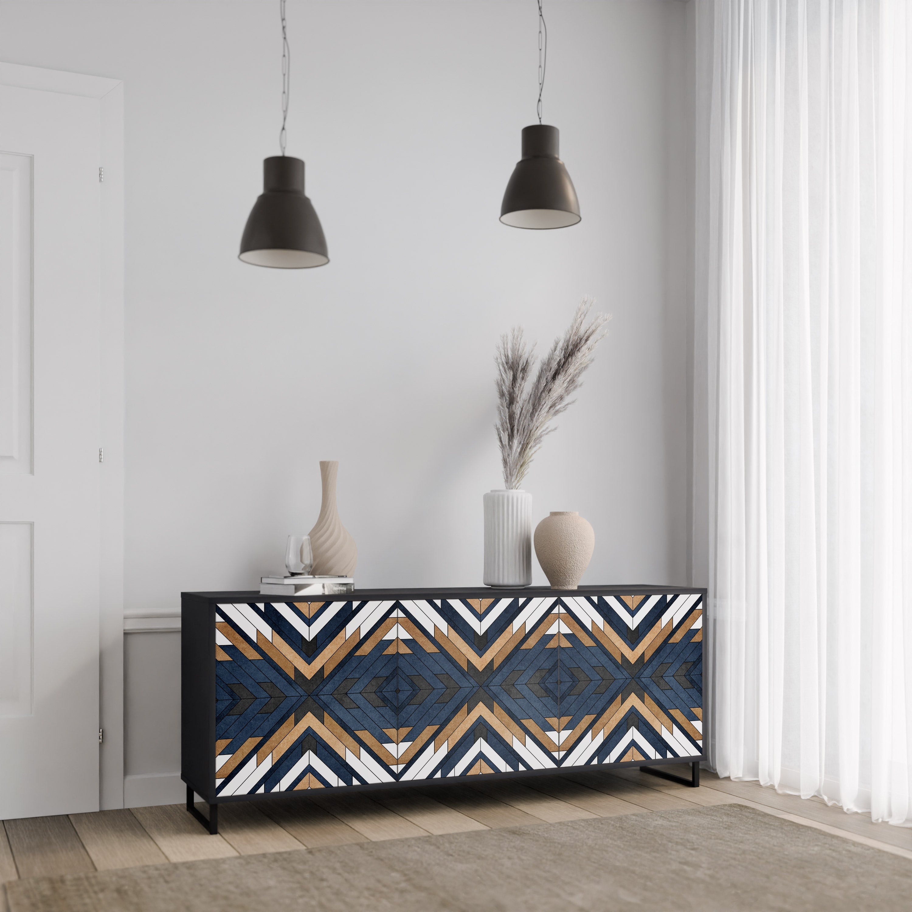 ARTFUL GEOMETRY 3-türiges Sideboard in schwarzem Finish