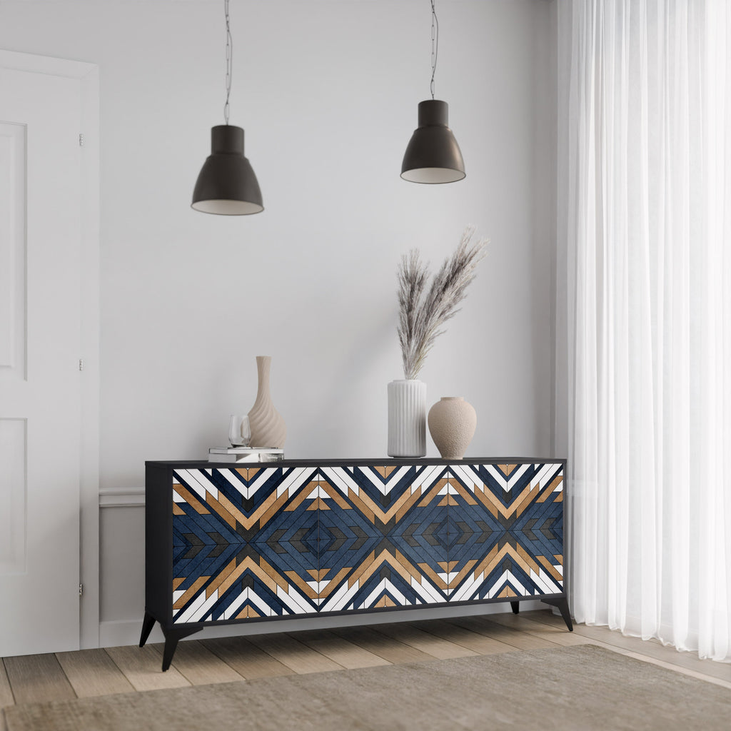 ARTFUL GEOMETRY 3-türiges Sideboard in schwarzem Finish