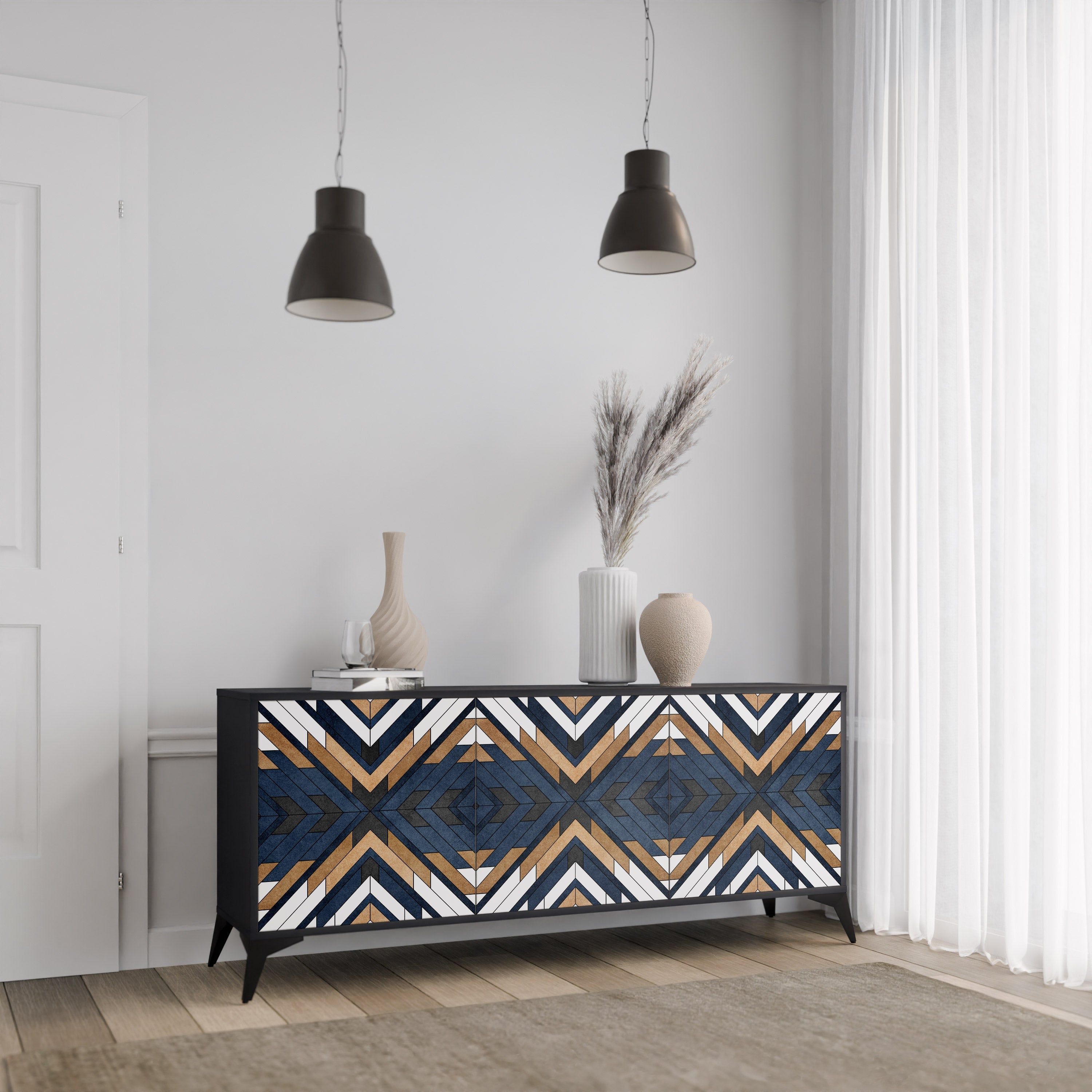 ARTFUL GEOMETRY 3-türiges Sideboard in schwarzem Finish